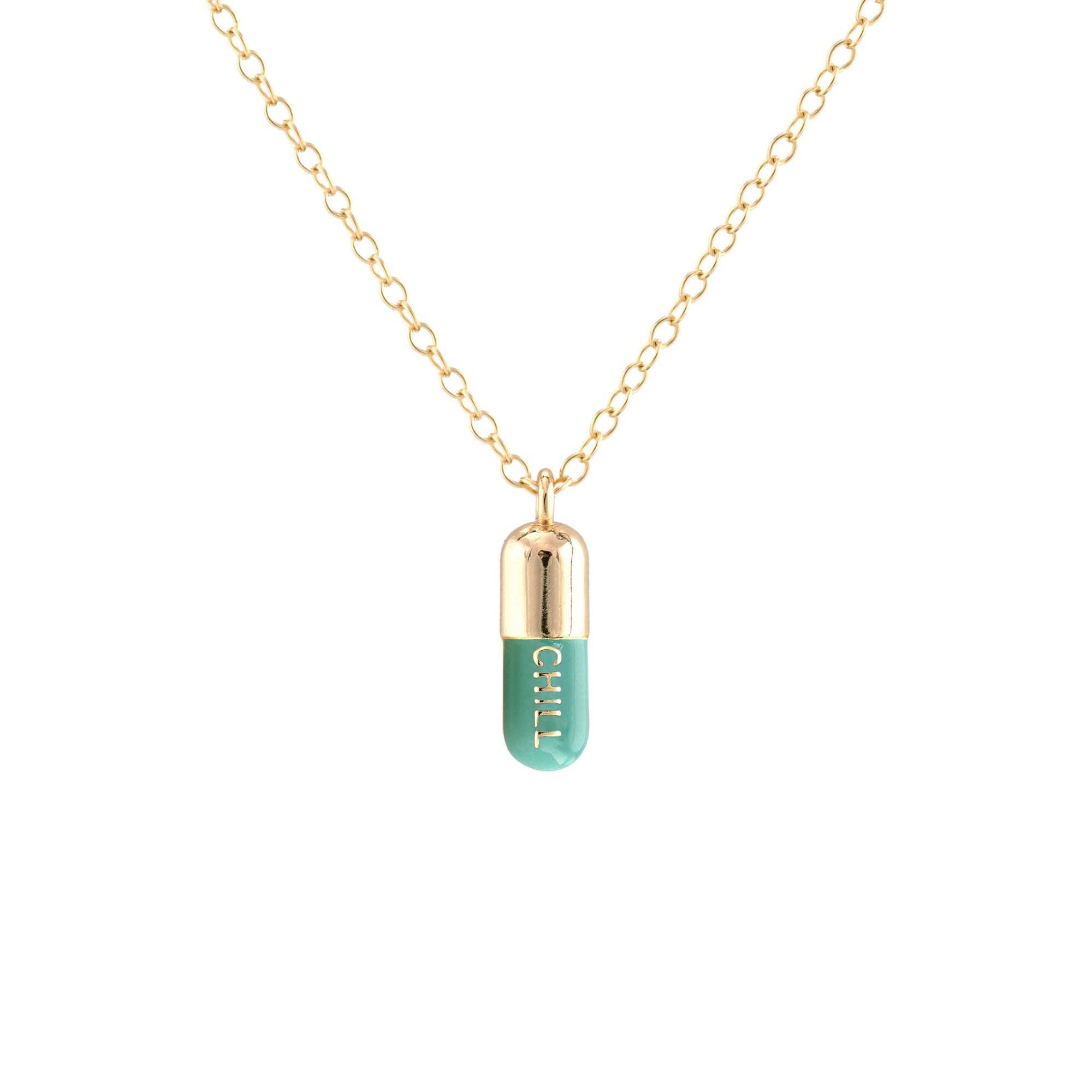 Chill Pill Enamel Necklace 18K Gold Vermeil | Sterling Silver Charm | Gold Filled | Sterling Silver Chain Multiple Colors 16-18 Inches Nickel Free Ships from CA