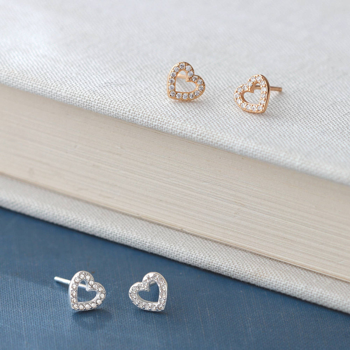 Heart Crystal Outline Stud Earrings 18K Gold Vermeil | Sterling Silver CZ Crystals Nickel Free Hypoallergenic Ships from CA