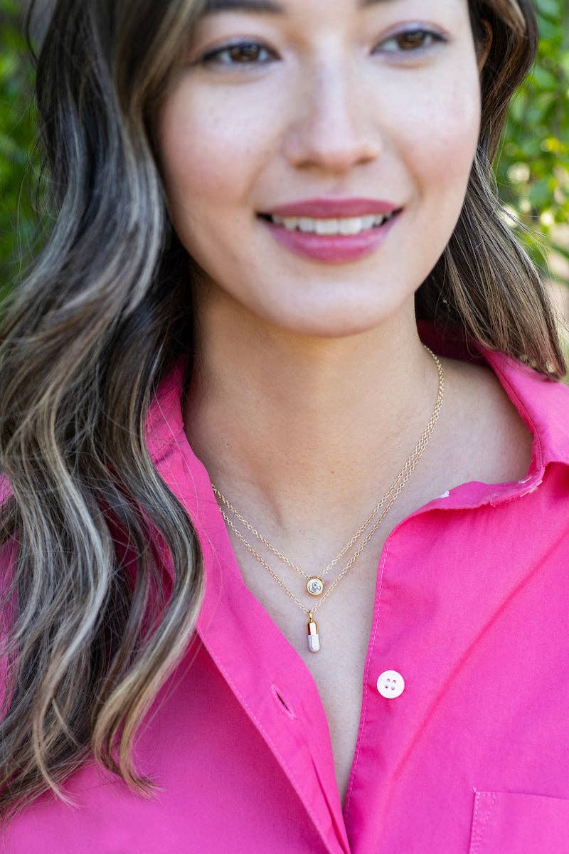 Chill Pill Enamel Necklace 18K Gold Vermeil | Sterling Silver Charm | Gold Filled | Sterling Silver Chain Multiple Colors 16-18 Inches Nickel Free Ships from CA