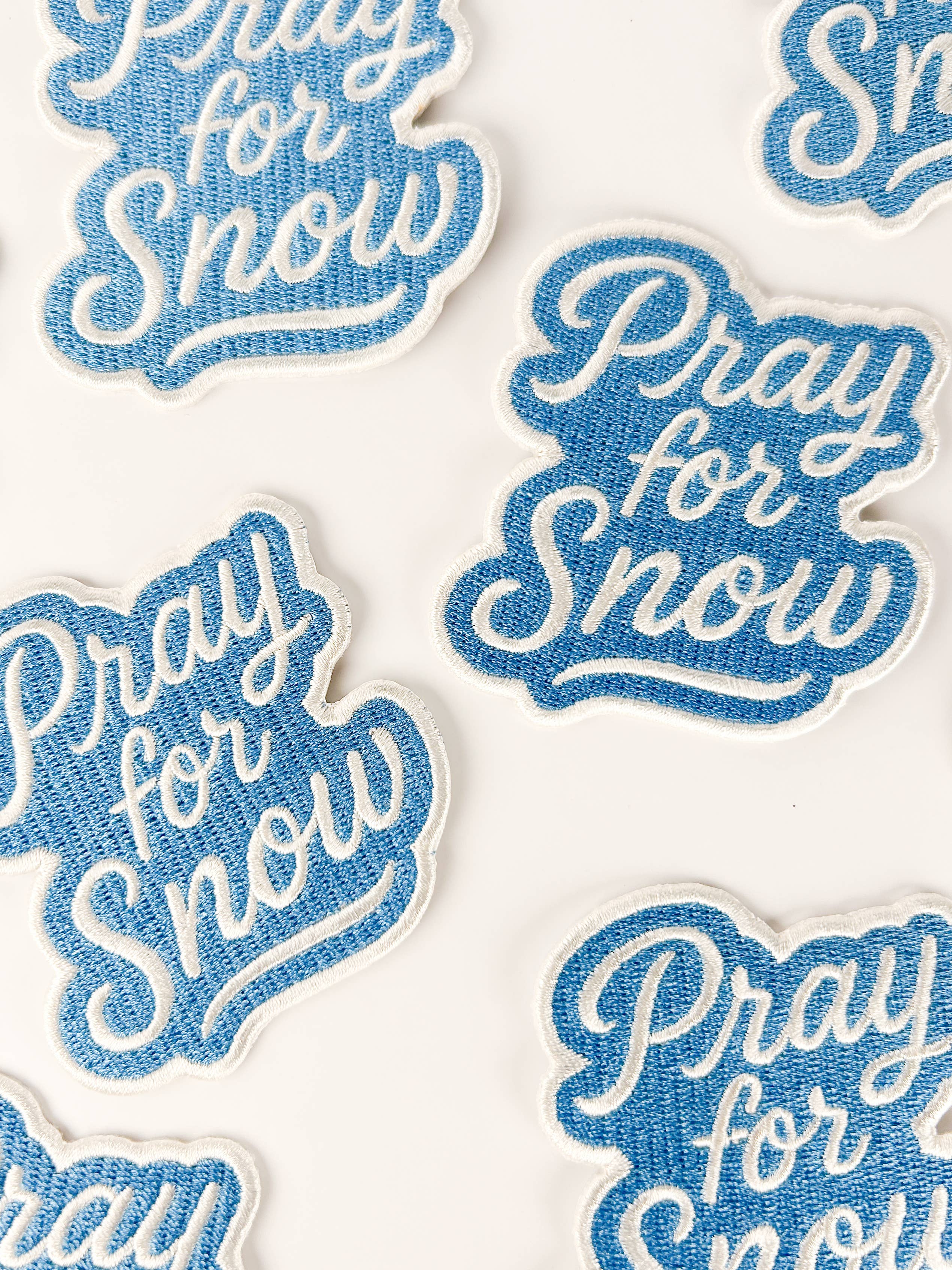 Pray for Snow Embroidered Patch Ski and Snowboard Iron Blue