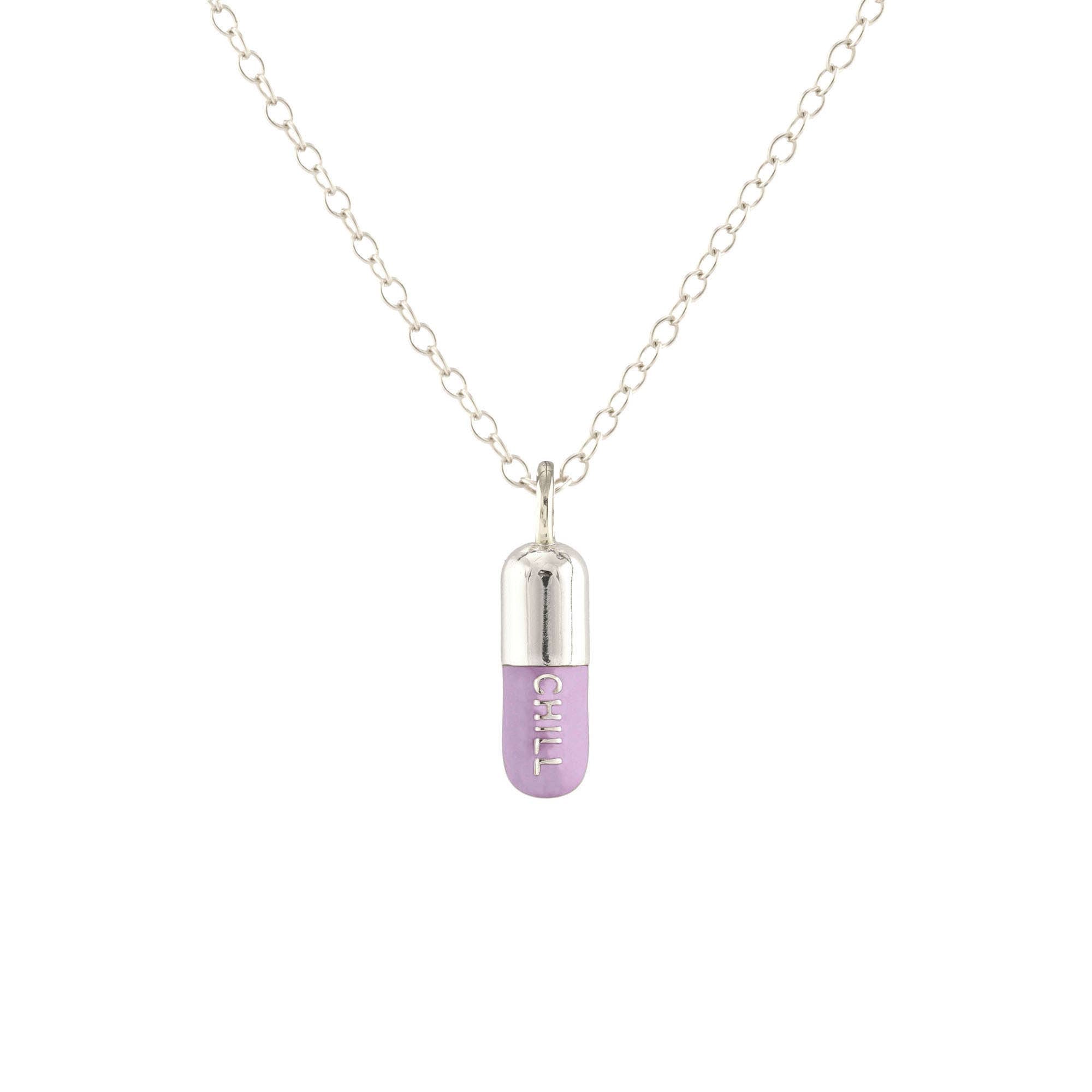 Chill Pill Enamel Necklace 18K Gold Vermeil | Sterling Silver Charm | Gold Filled | Sterling Silver Chain Multiple Colors 16-18 Inches Nickel Free Ships from CA