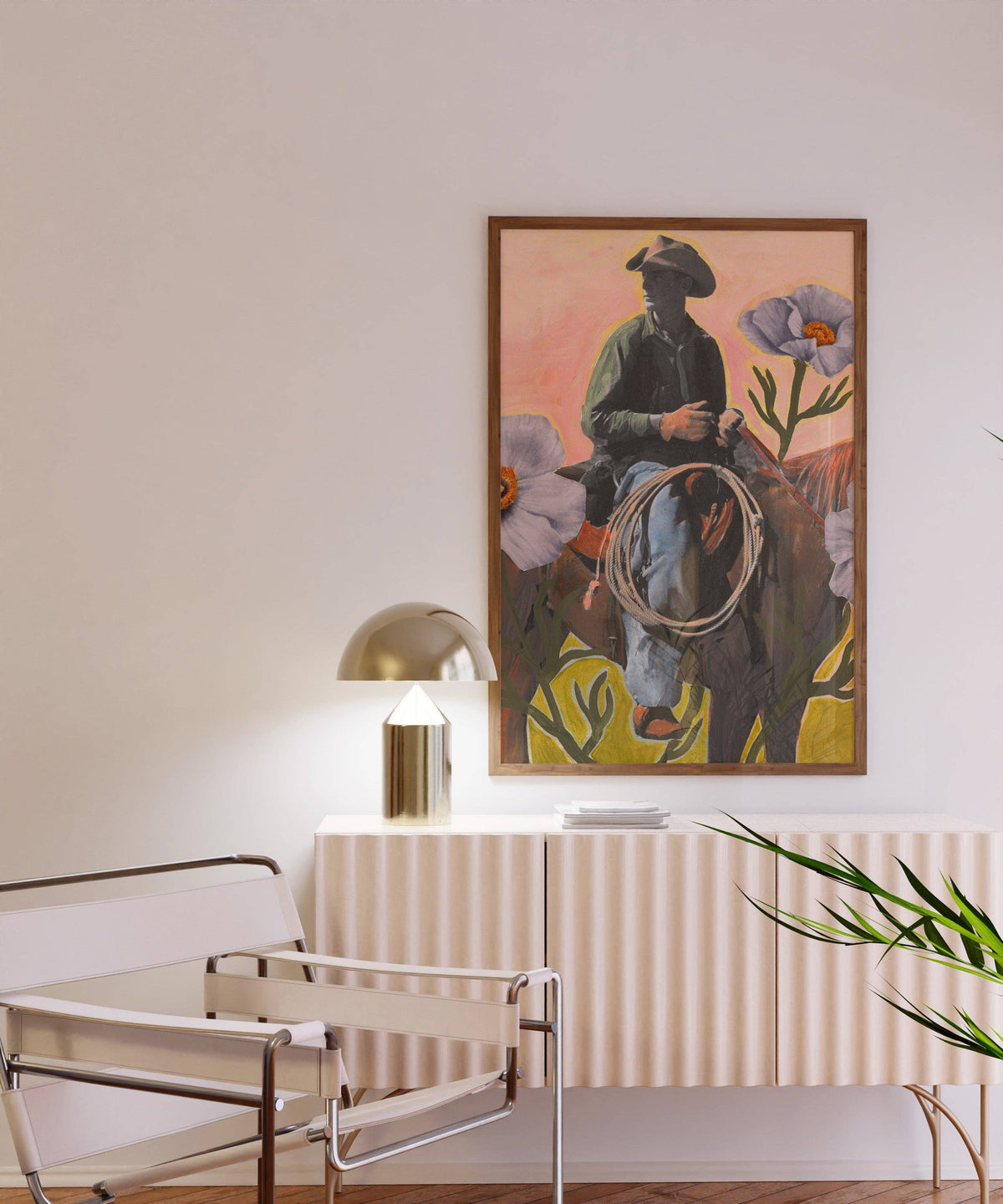 El Baker Art- Retro Rodeo Cowboy Poppy Collage Print