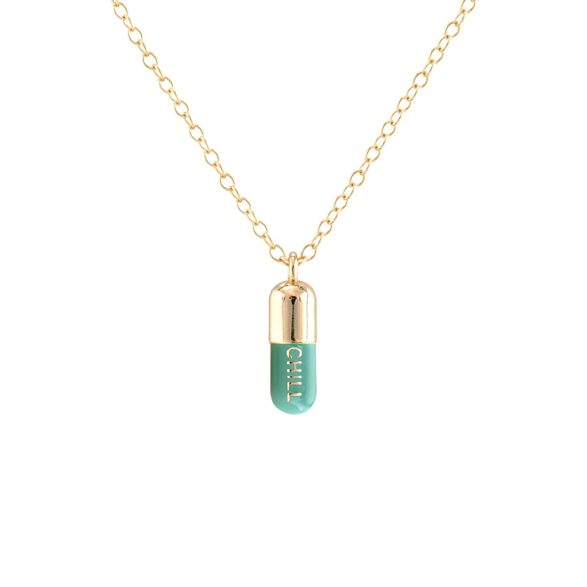 Chill Pill Enamel Necklace 18K Gold Vermeil | Sterling Silver Charm | Gold Filled | Sterling Silver Chain Multiple Colors 16-18 Inches Nickel Free Ships from CA
