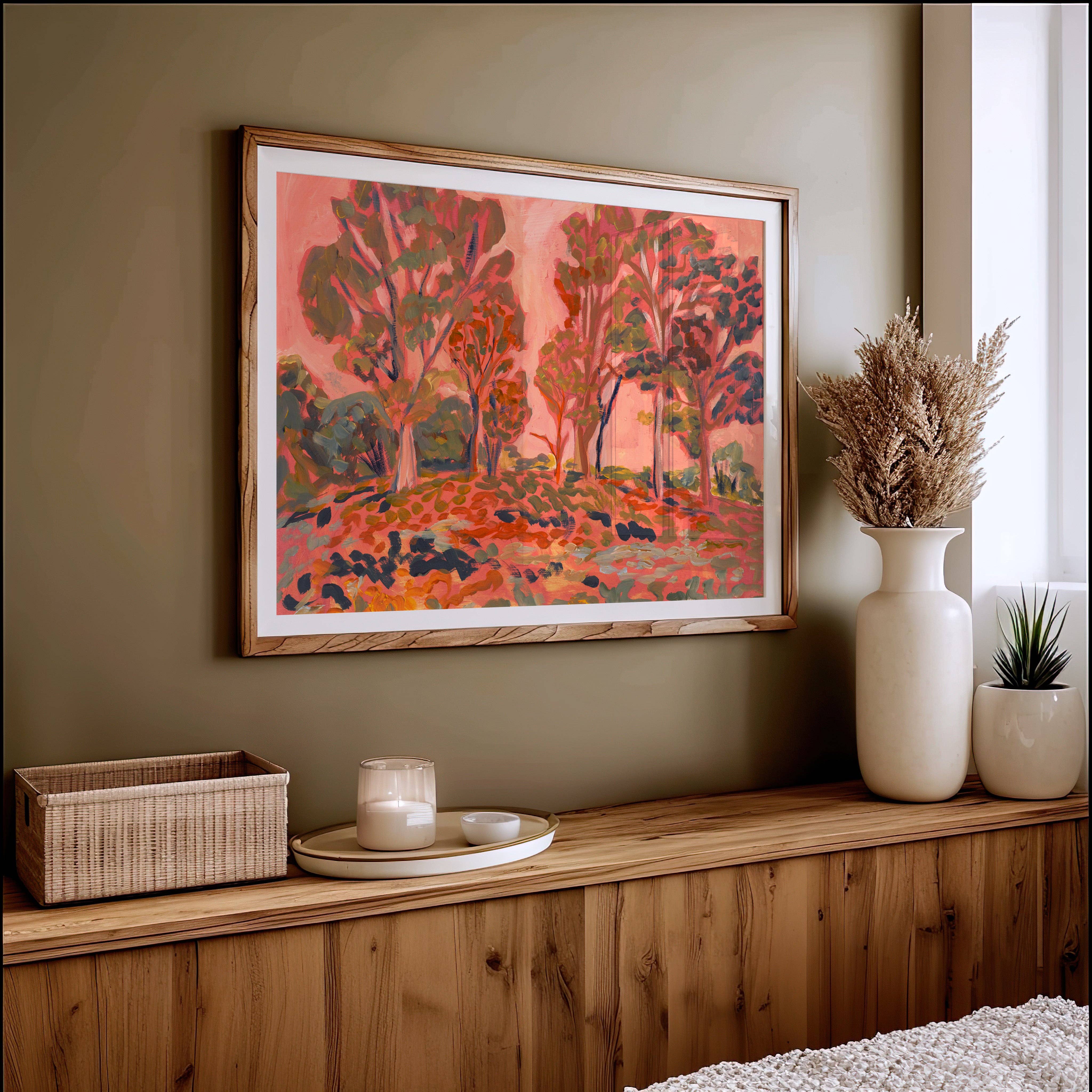 El Baker Art- Antique Pink Western Tree Landscape Print