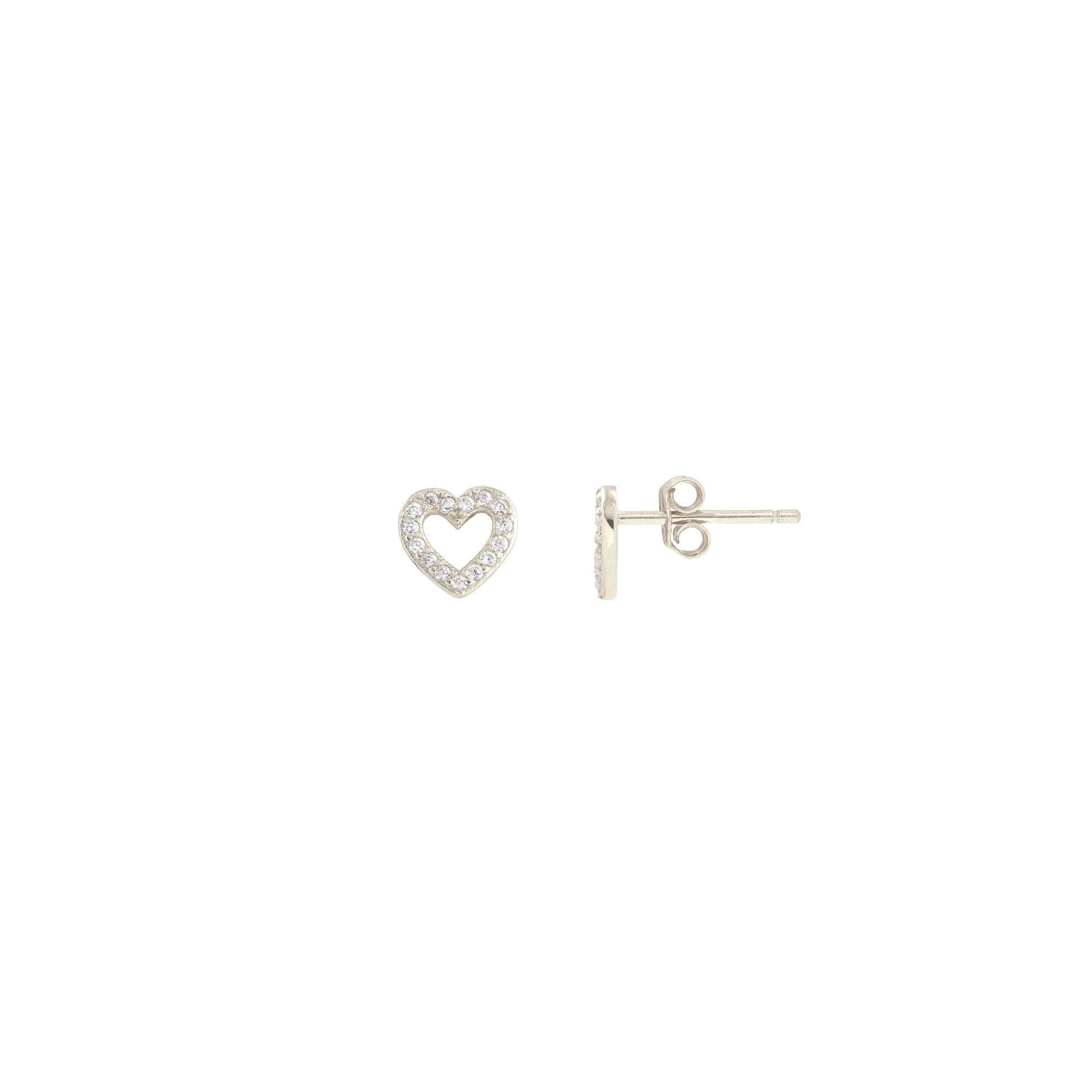 Heart Crystal Outline Stud Earrings 18K Gold Vermeil | Sterling Silver CZ Crystals Nickel Free Hypoallergenic Ships from CA