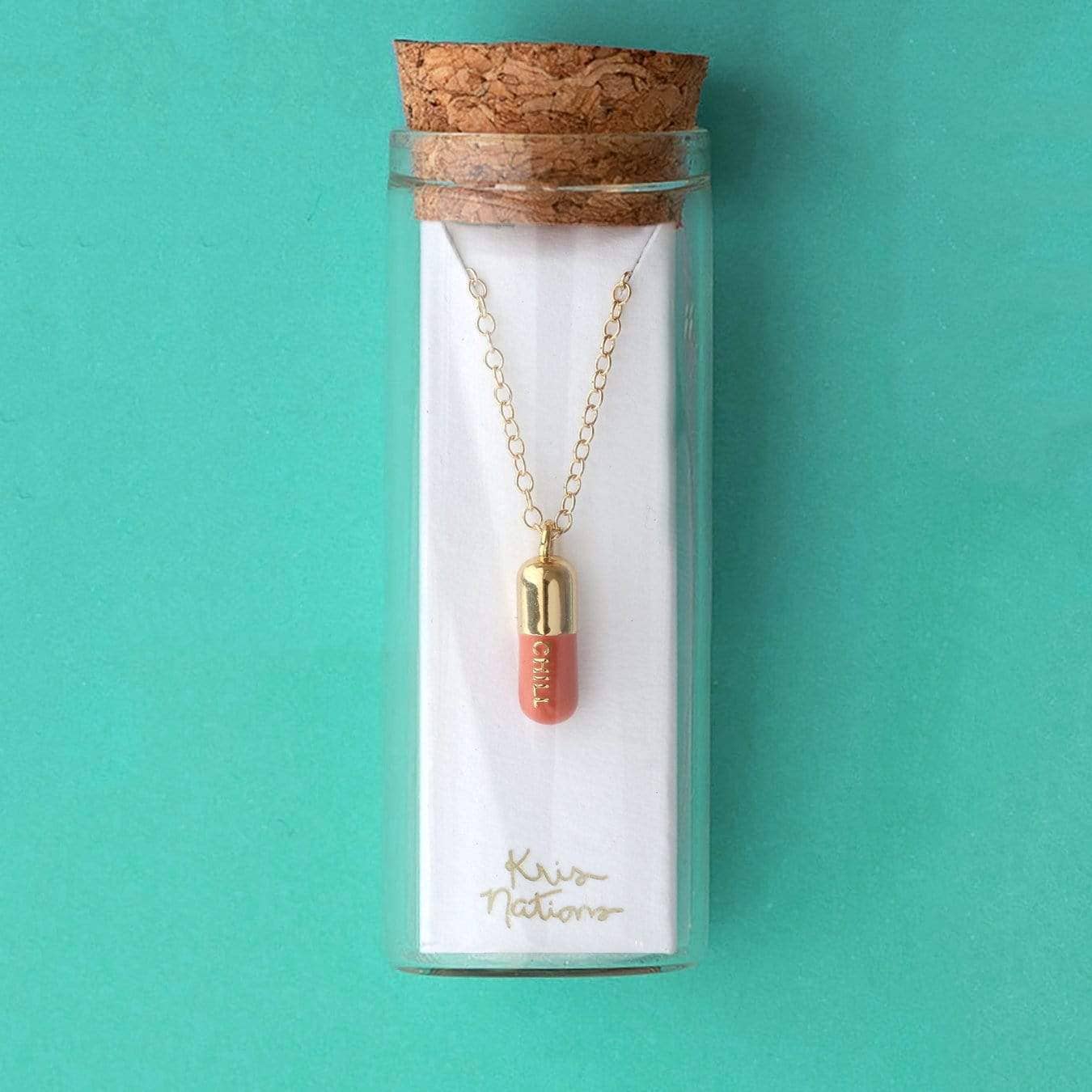 Chill Pill Enamel Necklace 18K Gold Vermeil | Sterling Silver Charm | Gold Filled | Sterling Silver Chain Multiple Colors 16-18 Inches Nickel Free Ships from CA