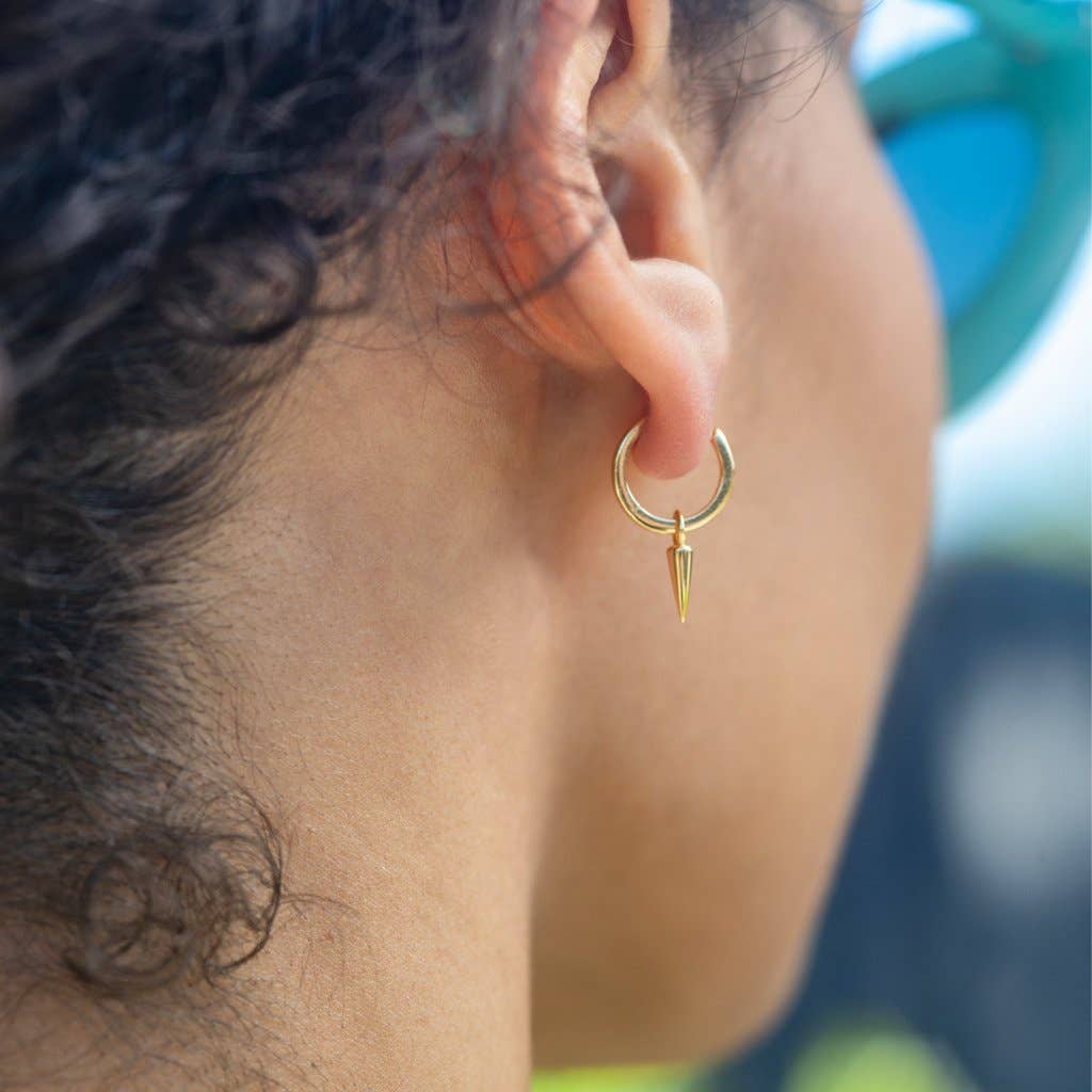 Spike Huggie Hoop Earrings 18K Gold Vermeil | Sterling Silver 12mm Hoop Hinge Closure Nickel Free Hypoallergenic Ships from CA