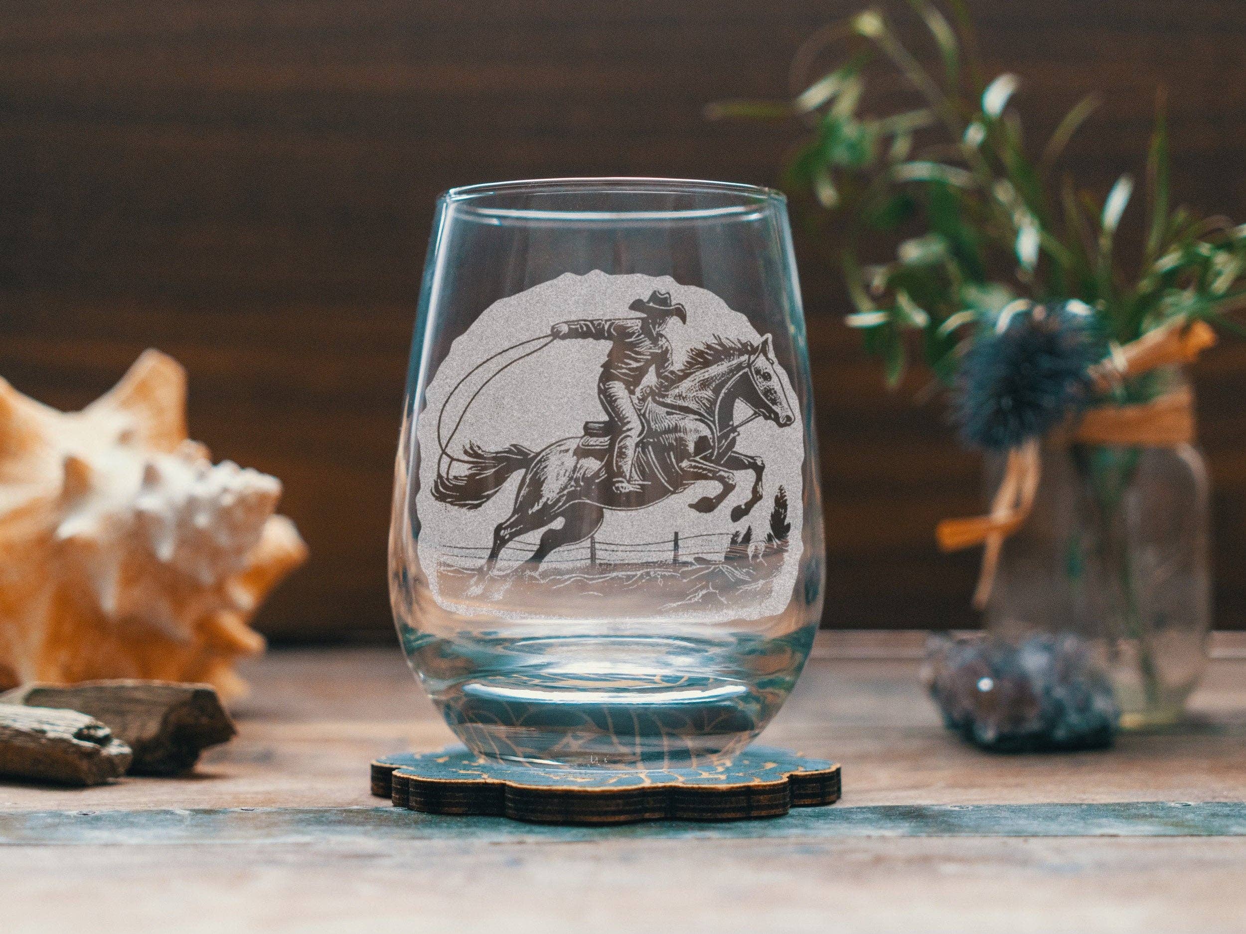 Rodeo Cowboy Scene Glasses