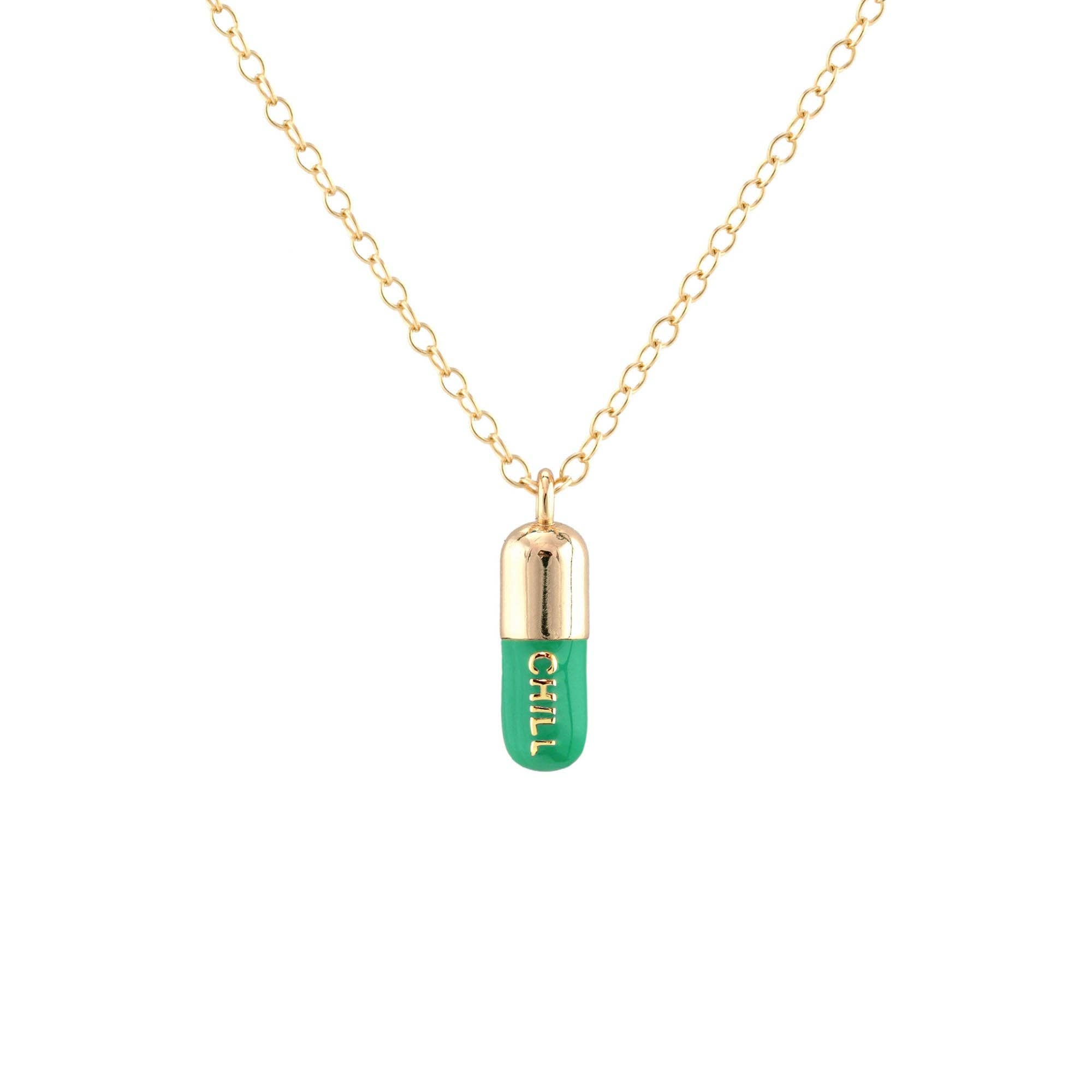 Chill Pill Enamel Necklace 18K Gold Vermeil | Sterling Silver Charm | Gold Filled | Sterling Silver Chain Multiple Colors 16-18 Inches Nickel Free Ships from CA