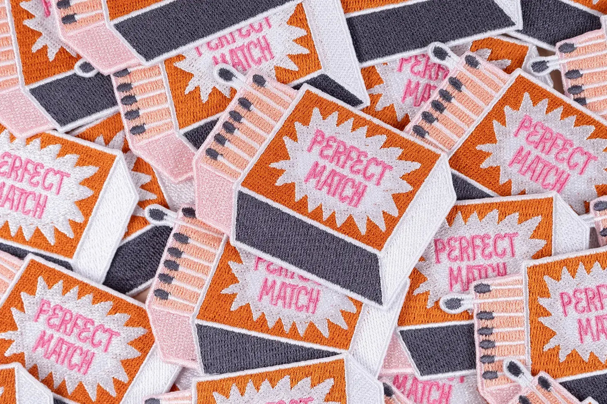 Perfect Match Embroidered Iron-On Patch with Retro Matchbox