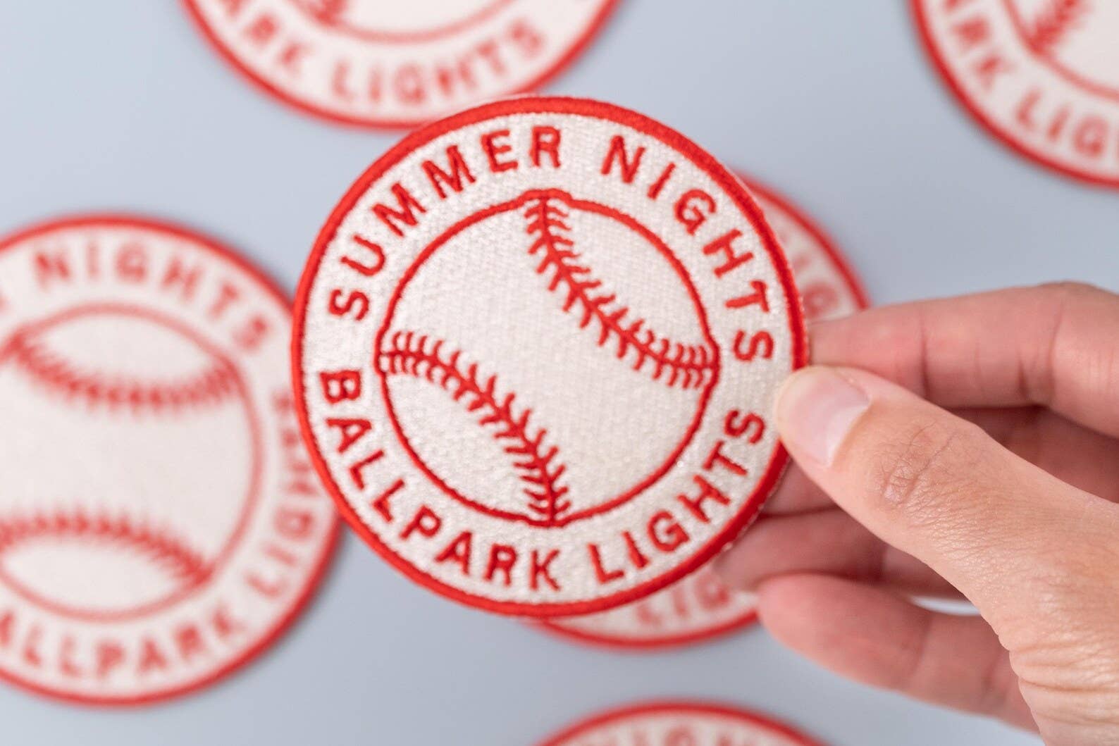 Summer Nights Ballpark Lights Embroidered Iron-On Patch Ball
