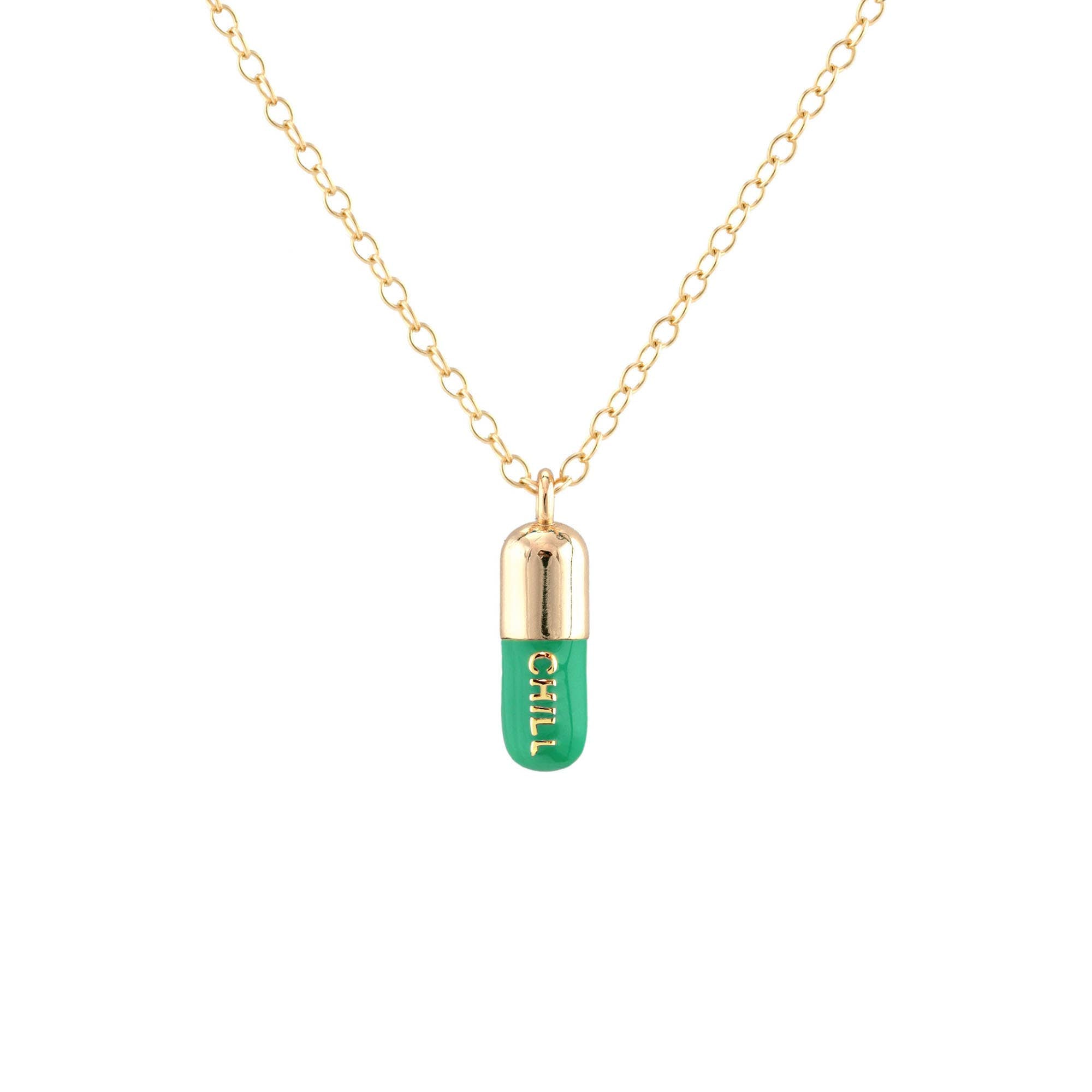 Chill Pill Enamel Necklace 18K Gold Vermeil | Sterling Silver Charm | Gold Filled | Sterling Silver Chain Multiple Colors 16-18 Inches Nickel Free Ships from CA