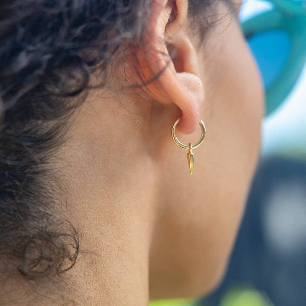 Spike Huggie Hoop Earrings 18K Gold Vermeil | Sterling Silver 12mm Hoop Hinge Closure Nickel Free Hypoallergenic Ships from CA