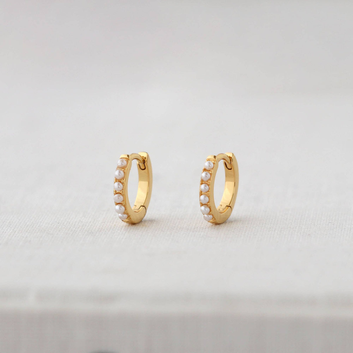 Pearl 12mm Huggie Hoop Earrings 18K Gold Vermeil | Sterling Silver 12mm Hoop Hinge Closure Nickel Free Hypoallergenic Ships from CA