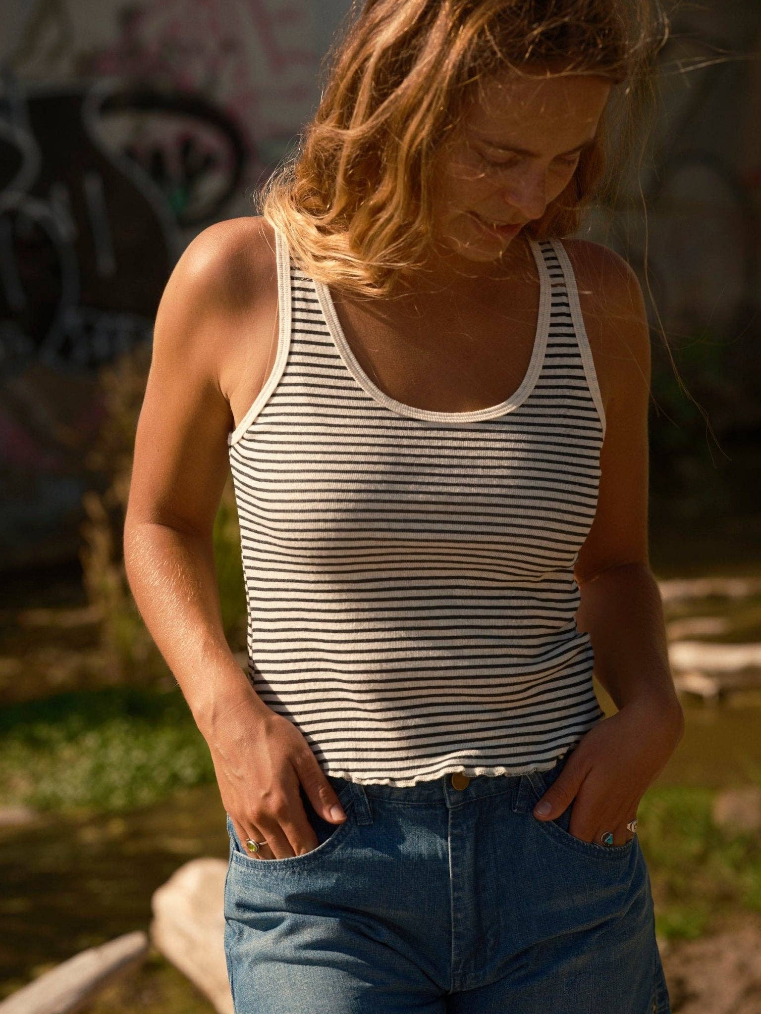 Mollusk- Hemp Tank in Natural/ Black Stripe