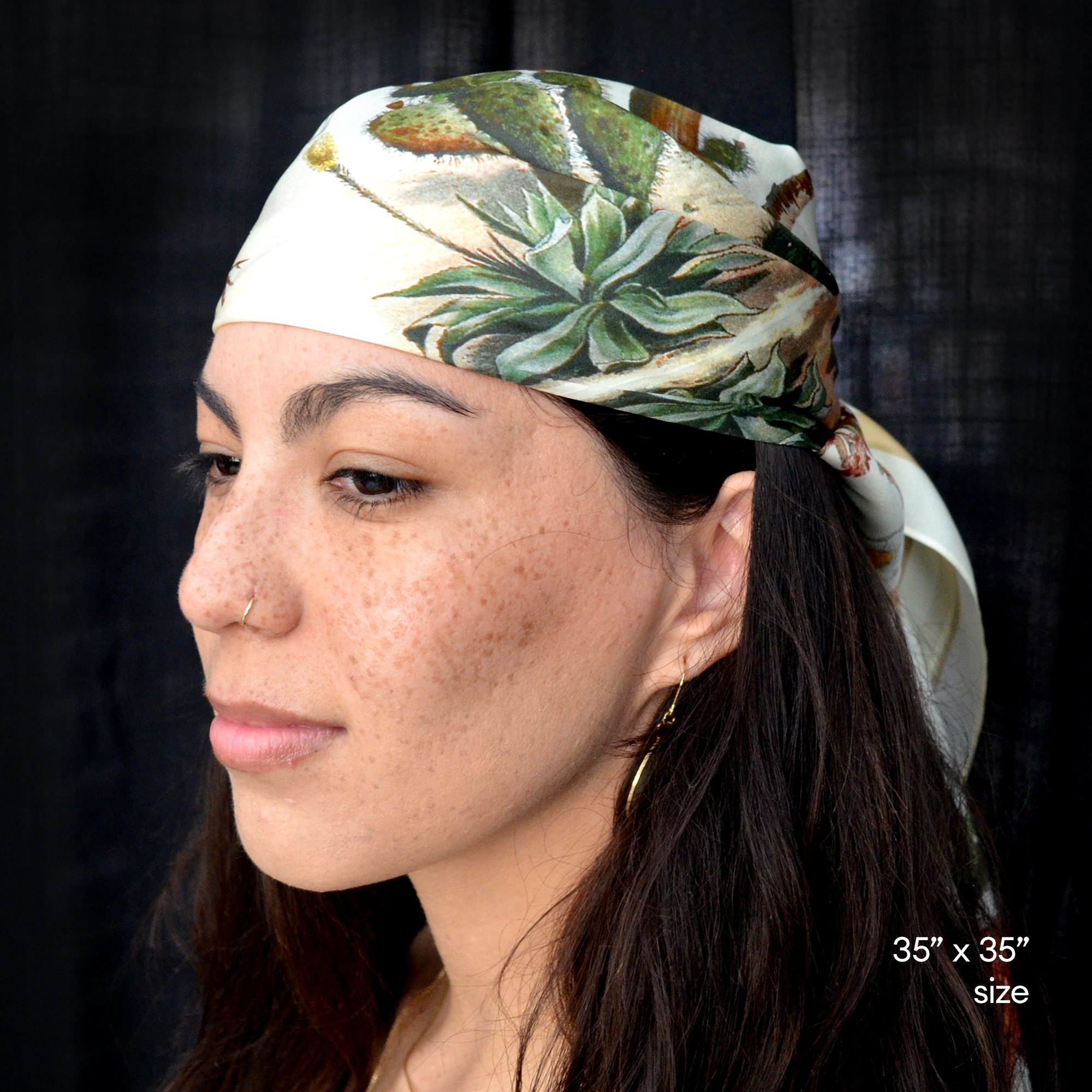 100% Silk Scarf Botanical Cactus Summer Bandana Tapestry