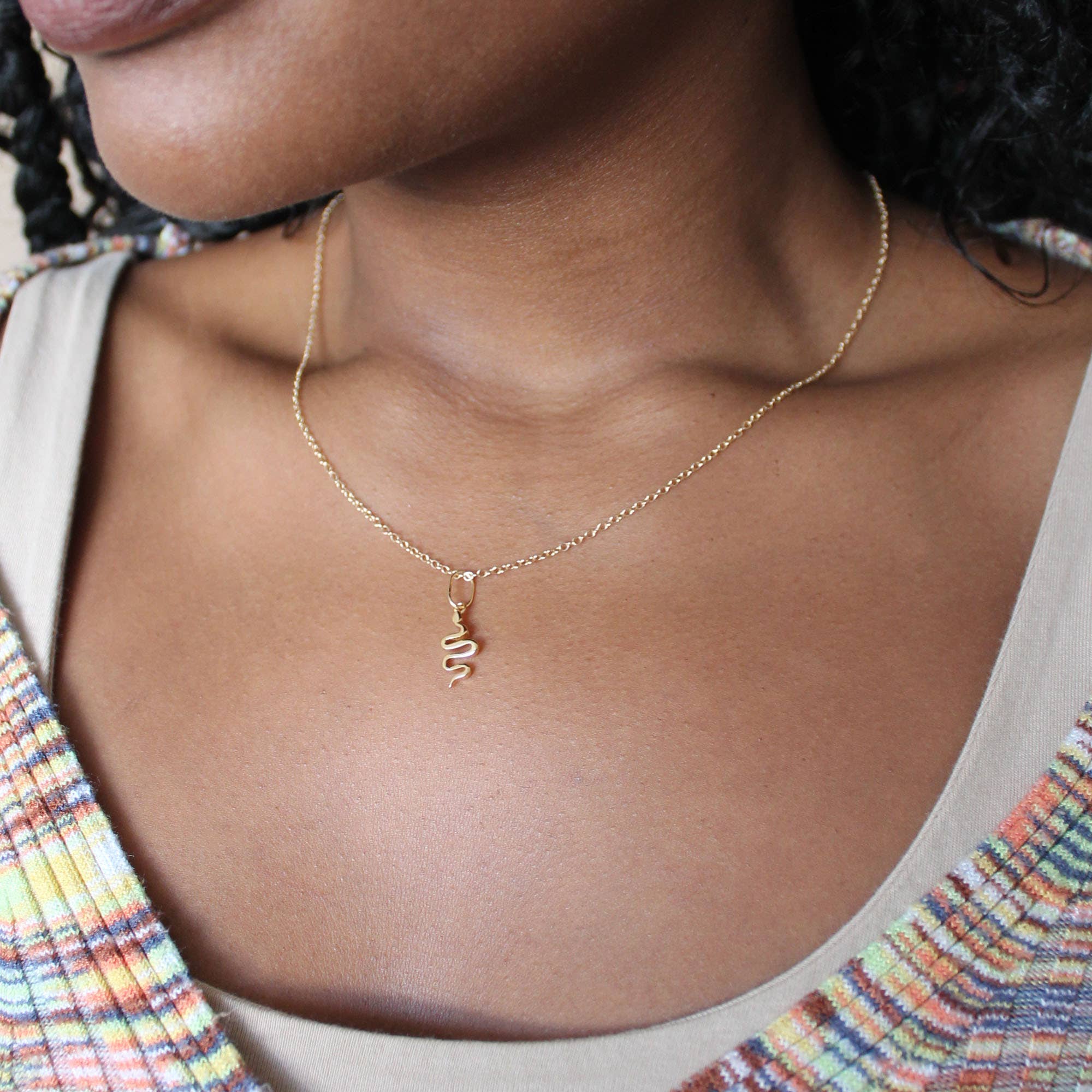 Snake Charm Necklace 18K Gold Vermeil | Sterling Silver Charm Gold Filled | Sterling Silver Chain 16-18 Inches Nickel Free Ships from CA