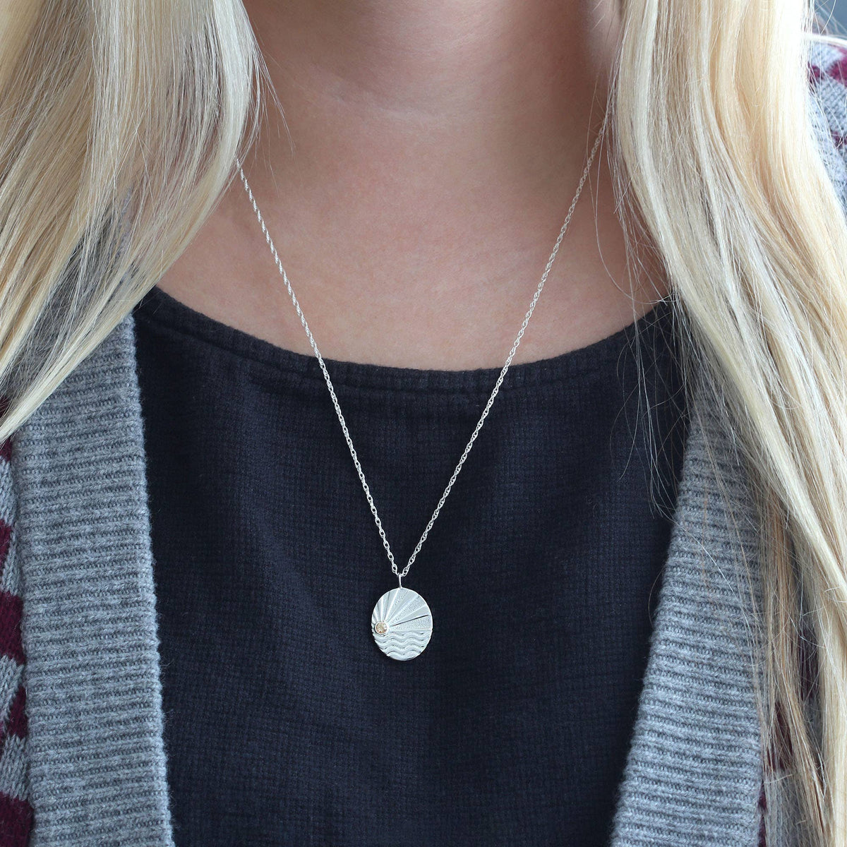 Ray of Sunshine Charm Necklace 18K Gold Vermeil | Sterling Silver Charm with Topaz Stone Gold Filled | Sterling Silver Rope Chain 22-24 Inches Nickel Free Ships from CA