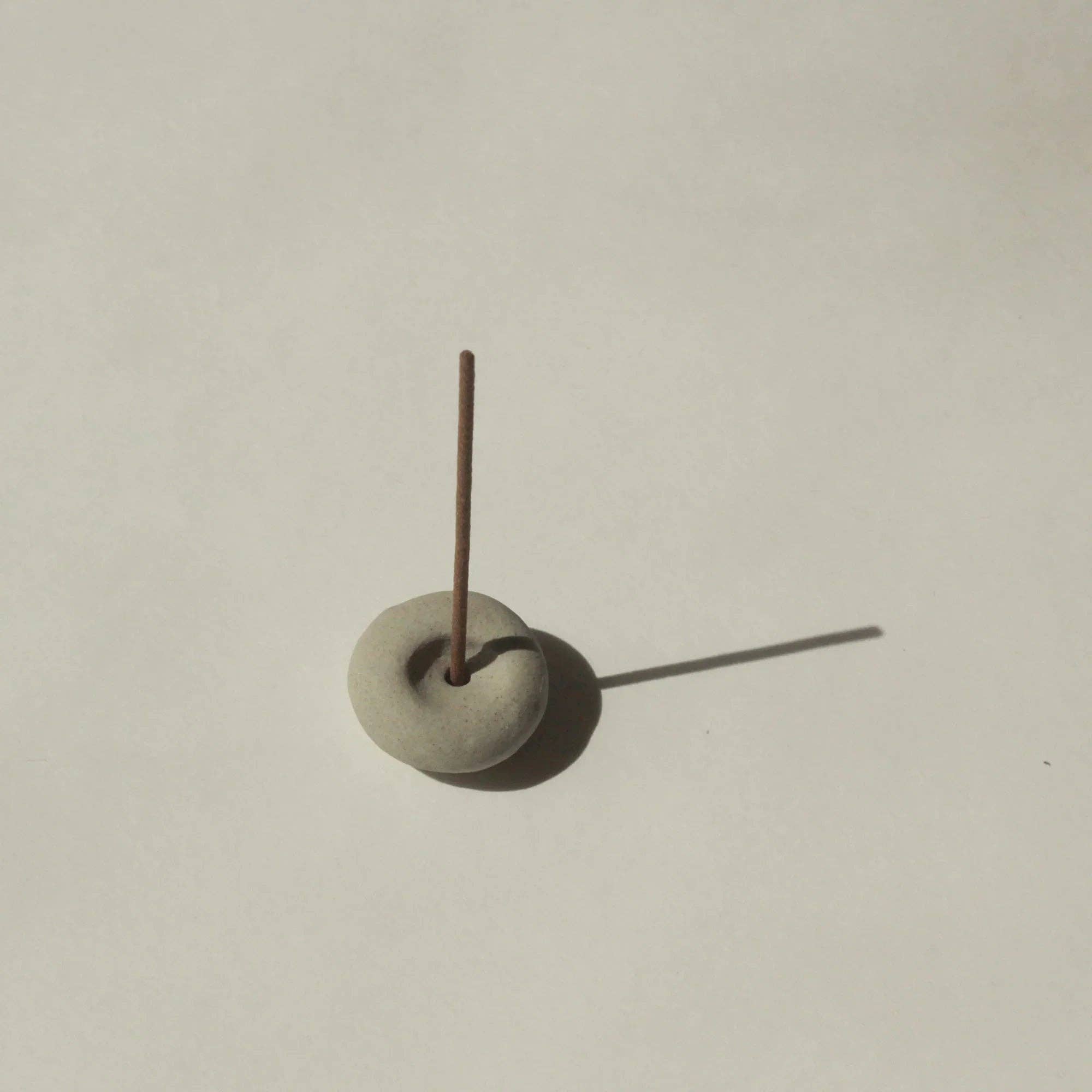 Cedar and Myrrh- Mini Light Grey Ceramic Pebble Incense Holder
