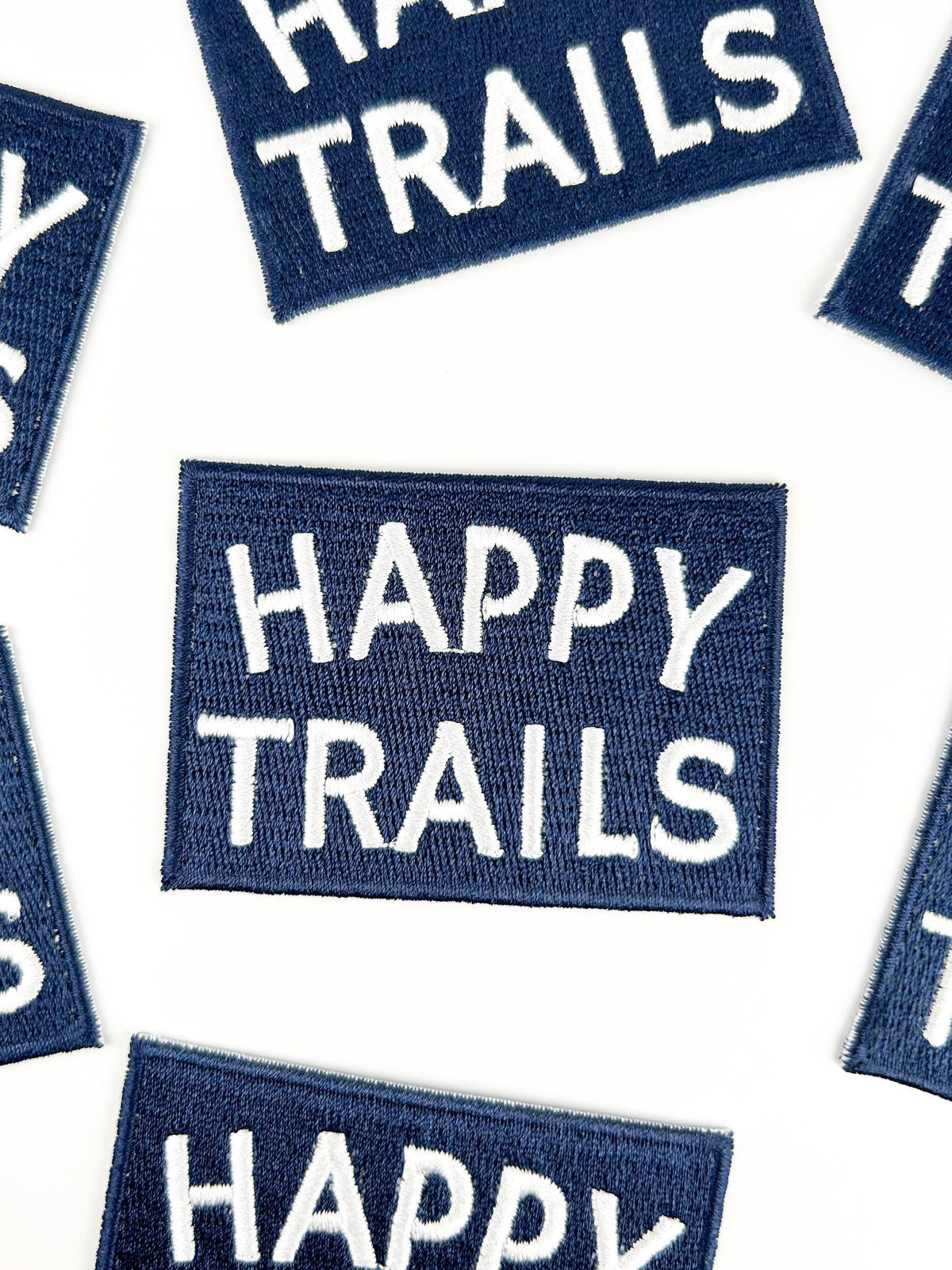 Happy Trails Embroidered Iron-On Patch in Navy & White