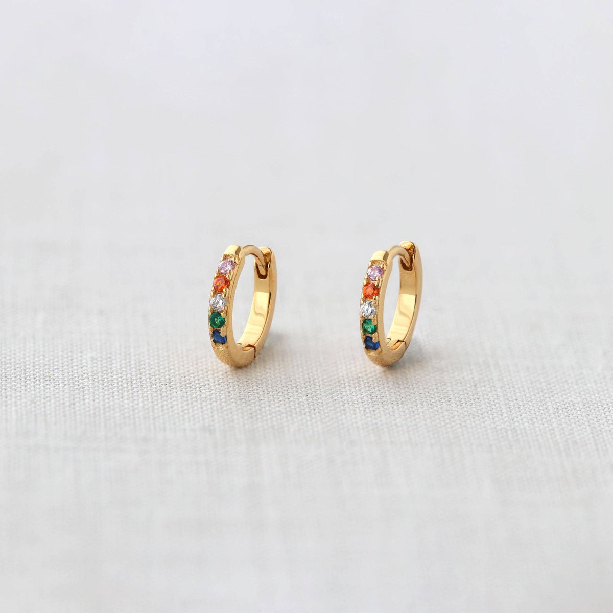 Rainbow Crystal 12mm Huggie Hoop Earrings