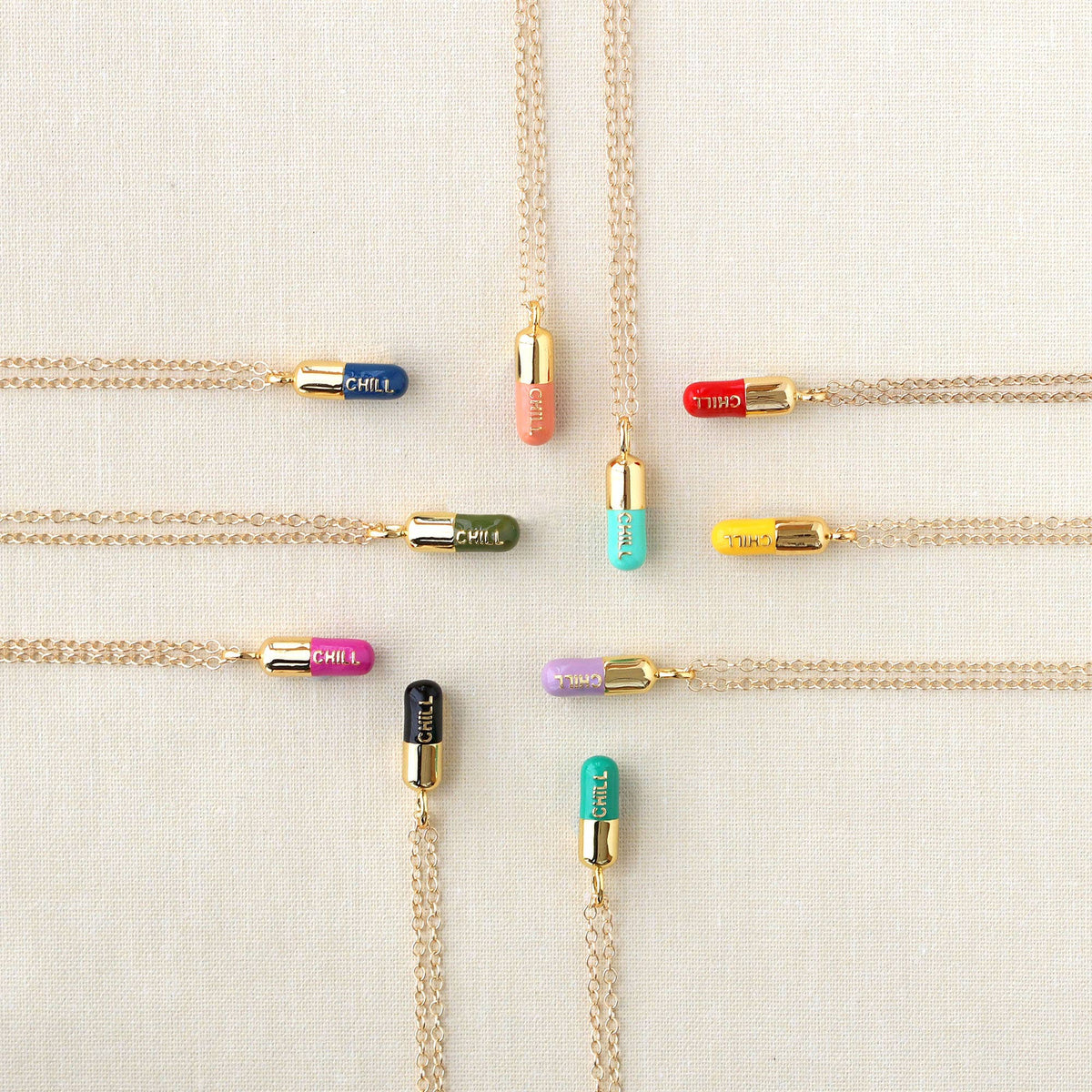 Chill Pill Enamel Necklace 18K Gold Vermeil | Sterling Silver Charm | Gold Filled | Sterling Silver Chain Multiple Colors 16-18 Inches Nickel Free Ships from CA