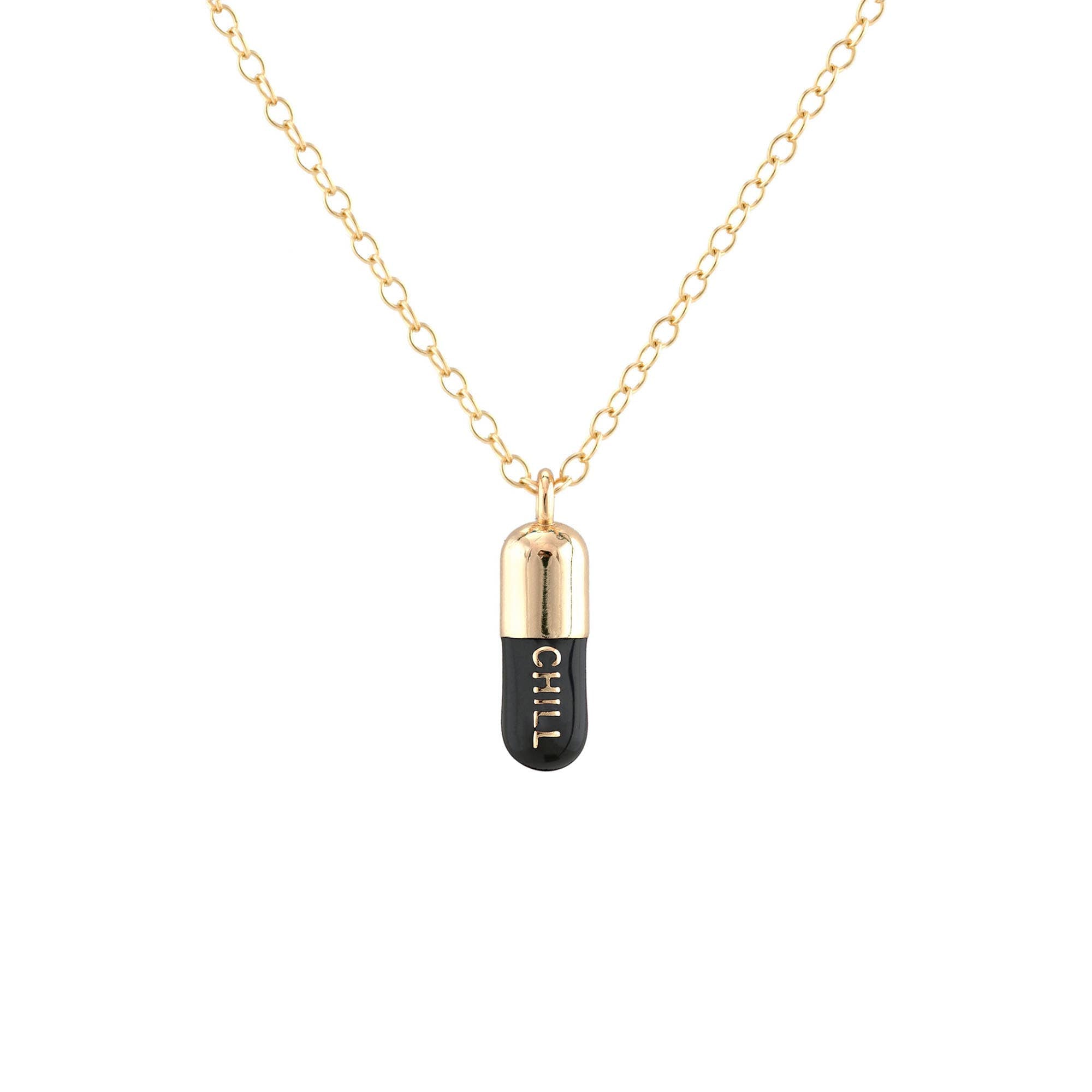 Chill Pill Enamel Necklace 18K Gold Vermeil | Sterling Silver Charm | Gold Filled | Sterling Silver Chain Multiple Colors 16-18 Inches Nickel Free Ships from CA
