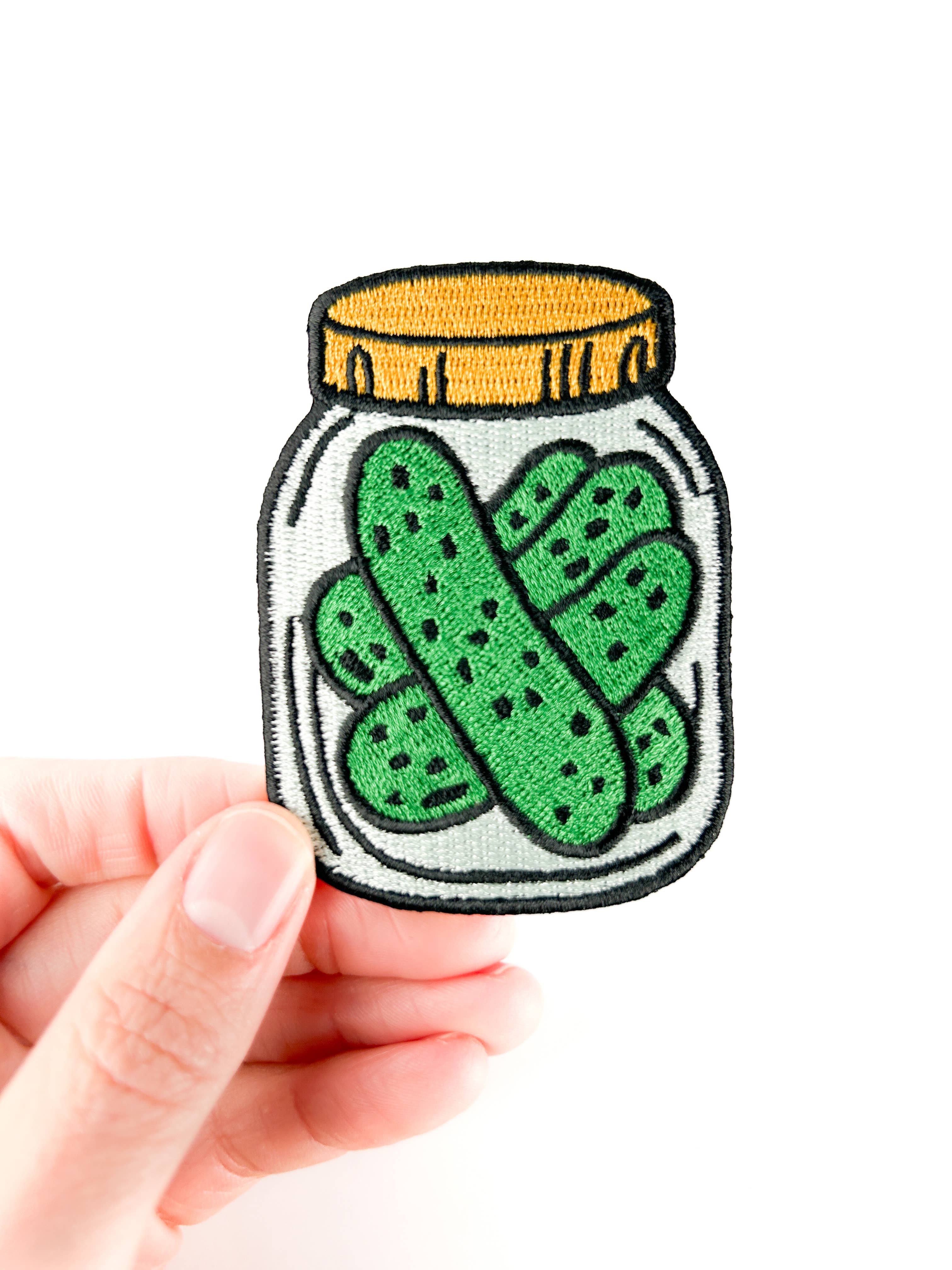 Pickle Jar Patch Funny Food Embroidered Iron On Hat Totes