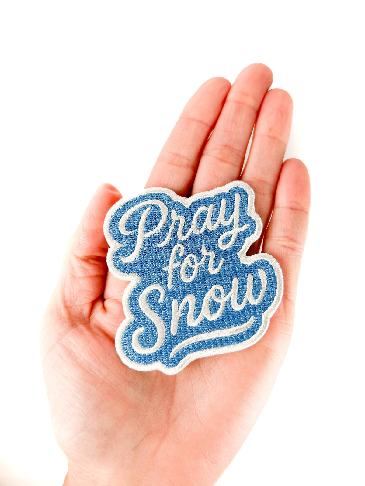 Pray for Snow Embroidered Patch Ski and Snowboard Iron Blue
