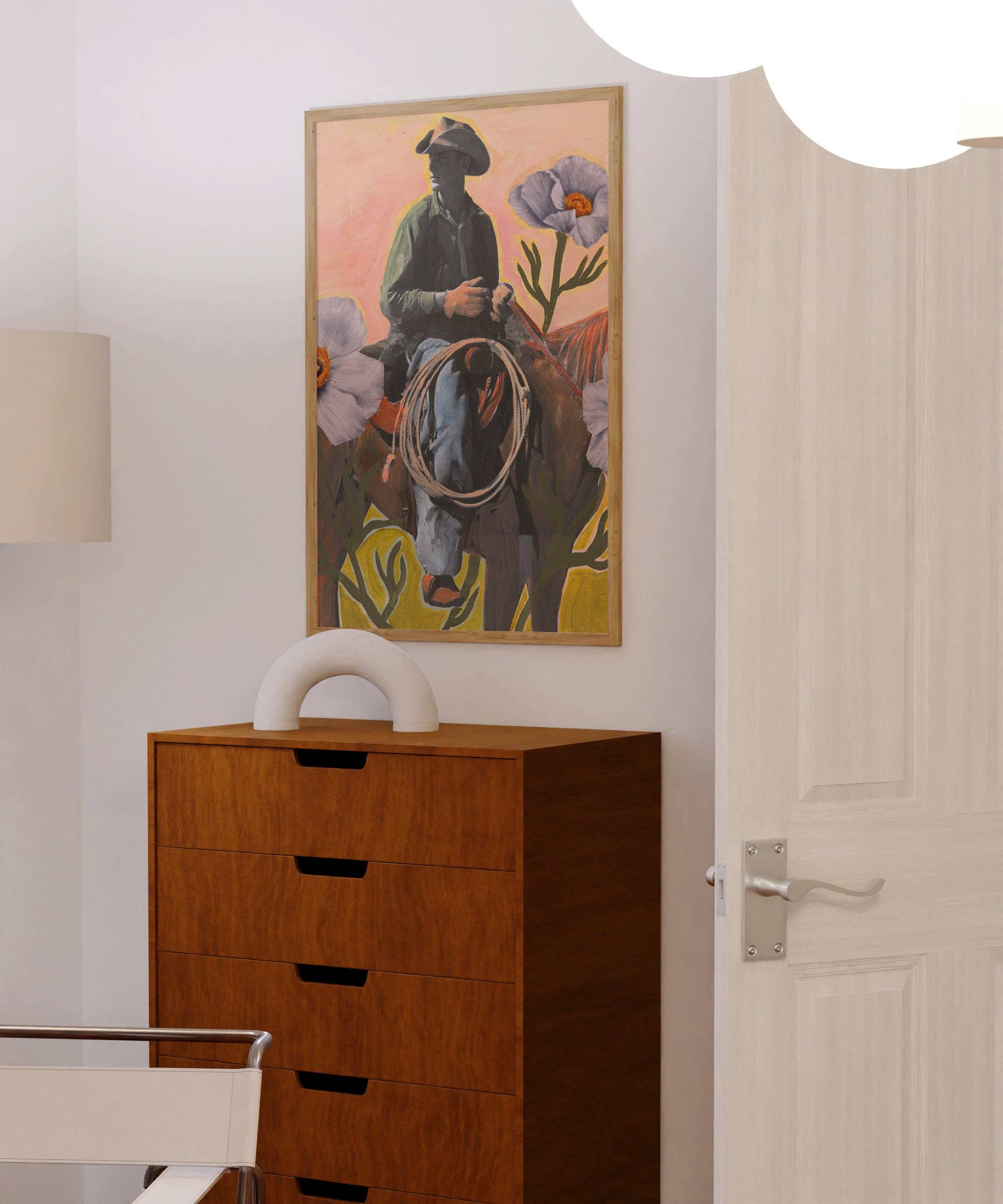 El Baker Art- Retro Rodeo Cowboy Poppy Collage Print