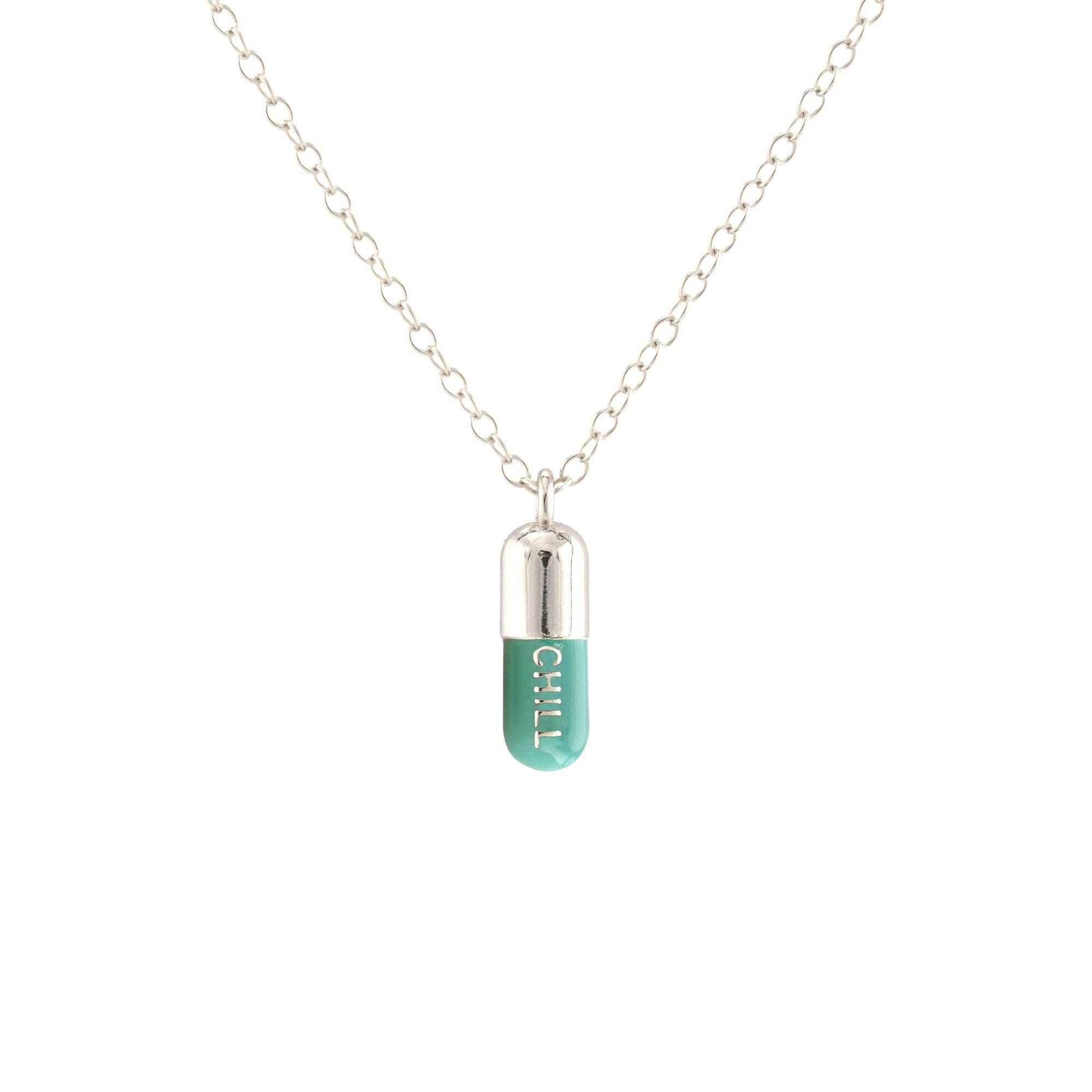Chill Pill Enamel Necklace 18K Gold Vermeil | Sterling Silver Charm | Gold Filled | Sterling Silver Chain Multiple Colors 16-18 Inches Nickel Free Ships from CA