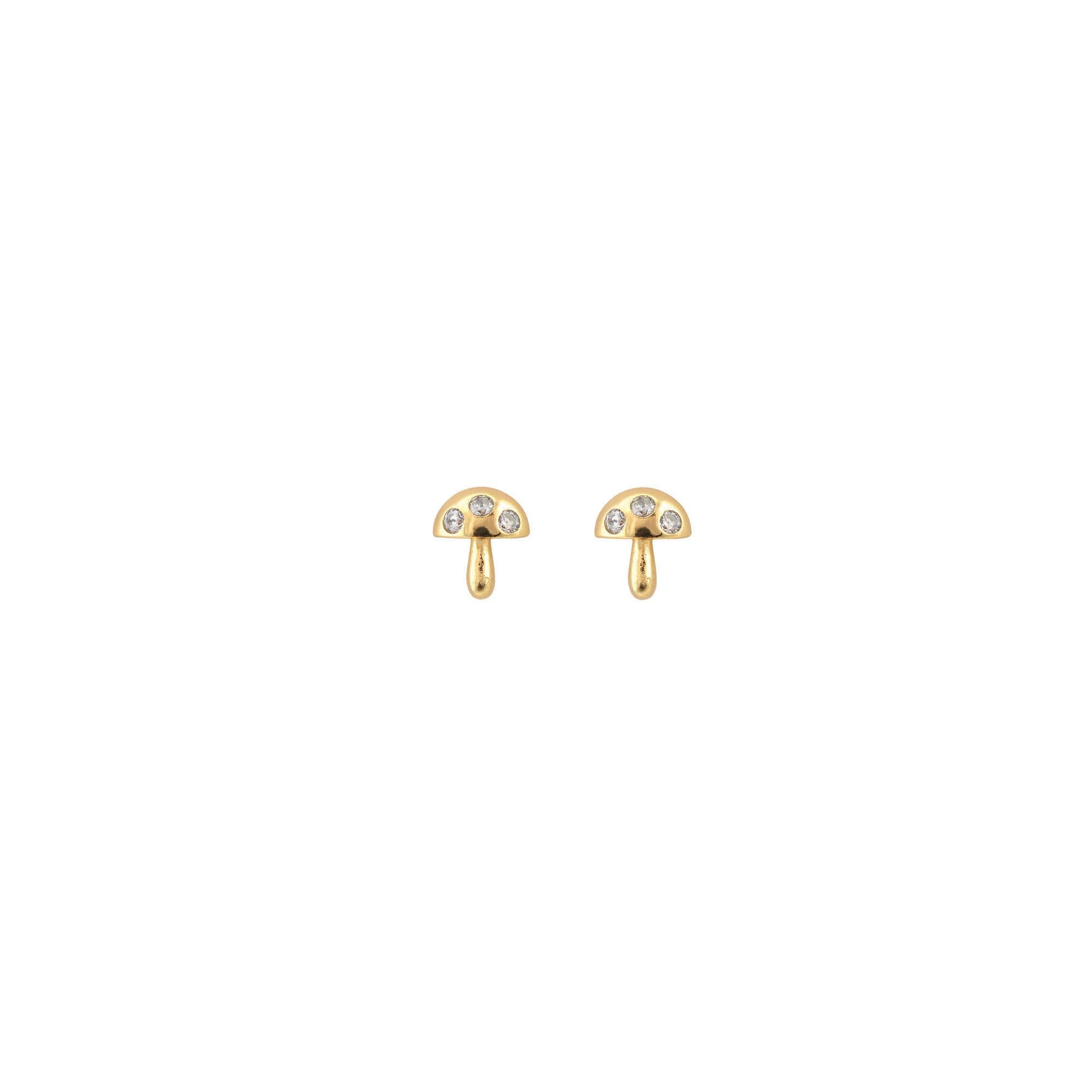 Tiny Mushroom Crystal Stud Earrings 18K Gold Vermeil | Sterling Silver CZ Crystals Nickel Free Hypoallergenic Ships from CA