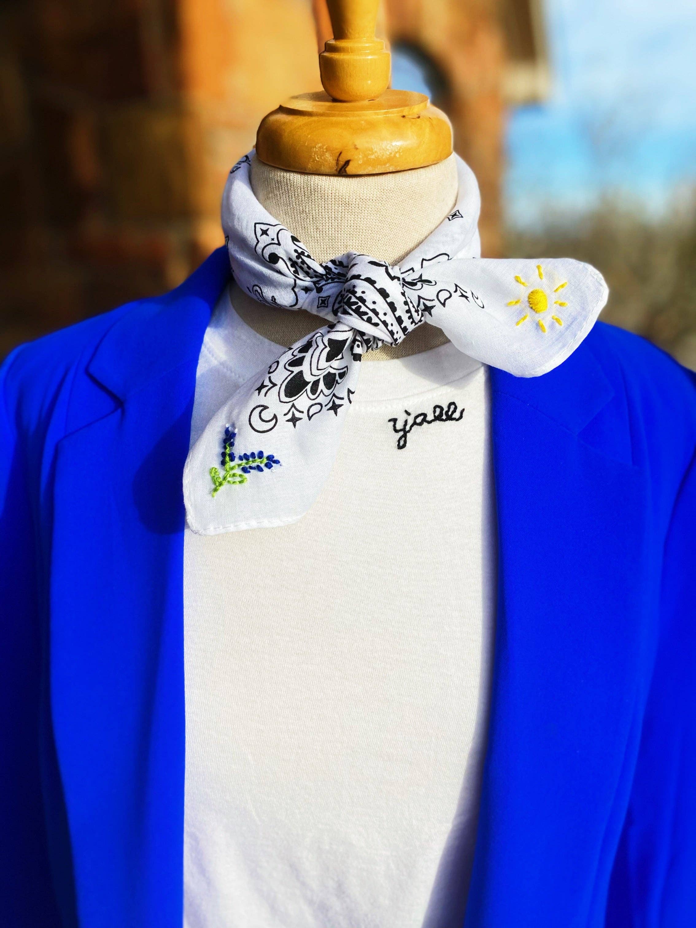 Pradera-Embroidered Texas Bluebonnet Bandana
