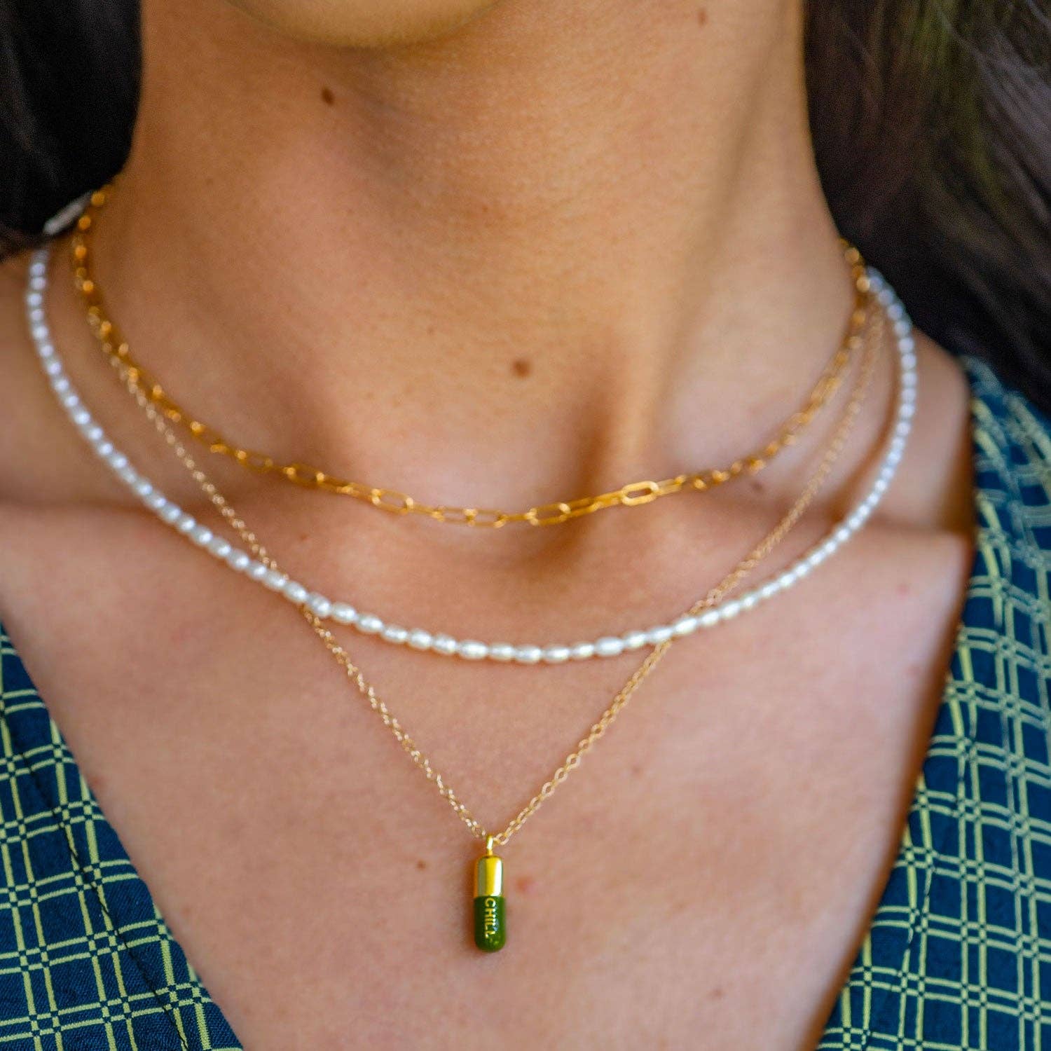 Chill Pill Enamel Necklace 18K Gold Vermeil | Sterling Silver Charm | Gold Filled | Sterling Silver Chain Multiple Colors 16-18 Inches Nickel Free Ships from CA