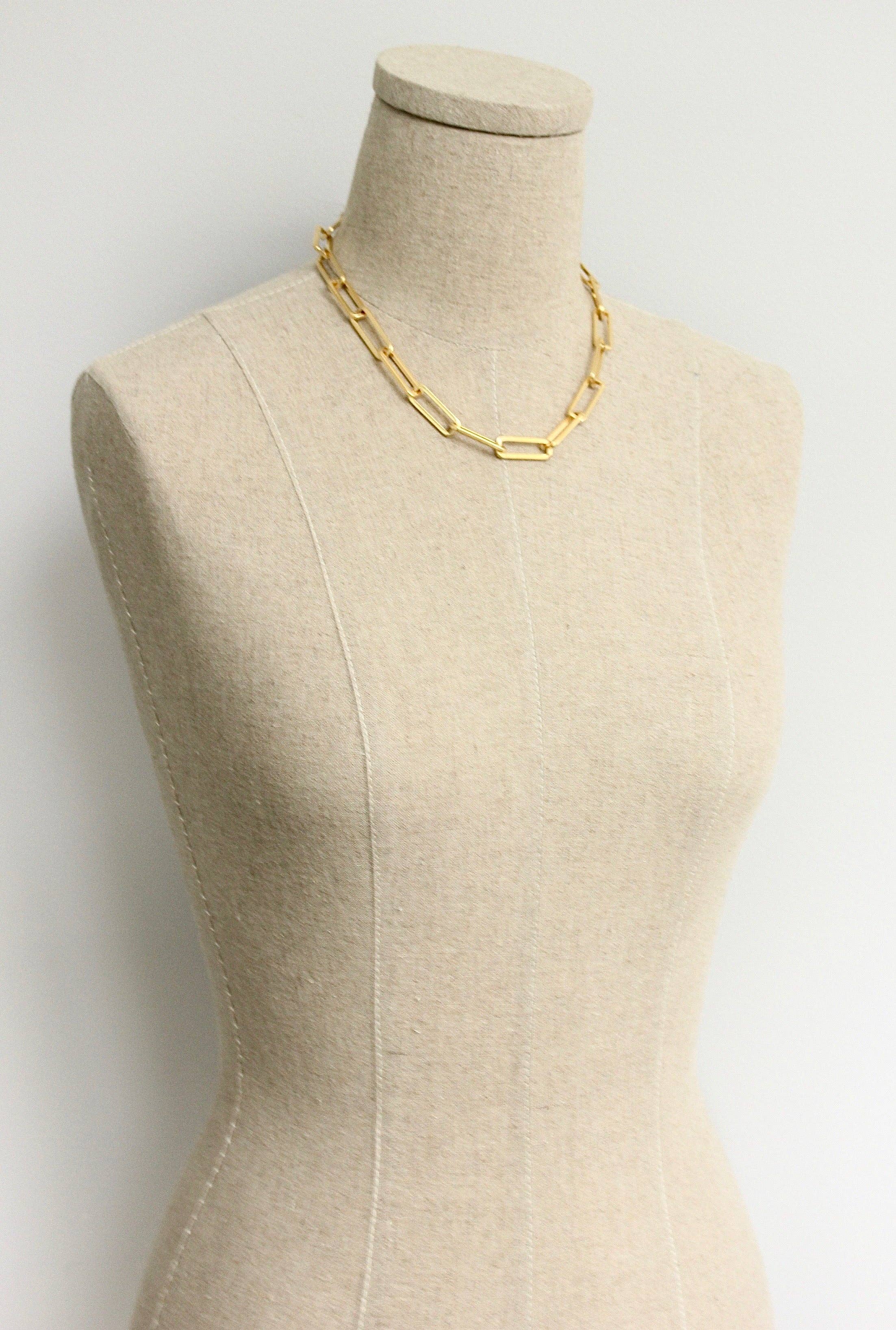 18k Matte Gold Paperclip Chain Necklace