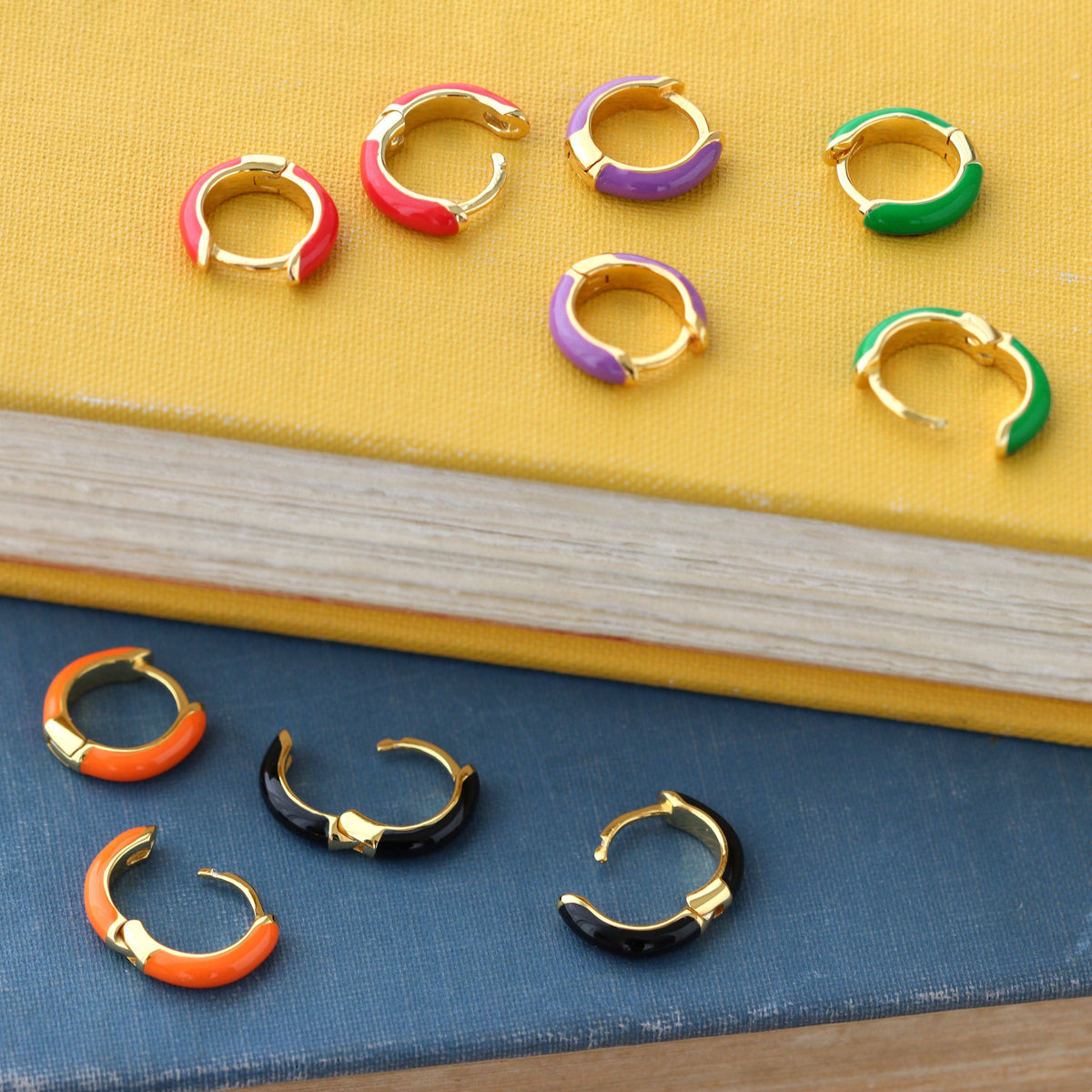 Enamel Huggie Hoop Earrings 18K Gold Vermeil | Sterling Silver 12mm Hoops Multiple Colors Hinge Closure Nickel Free Hypoallergenic Ships from CA