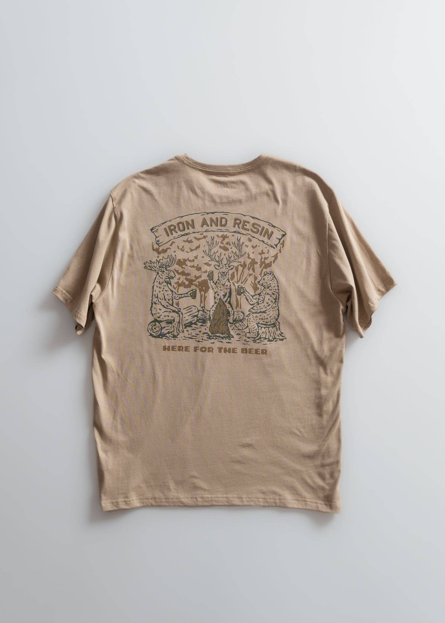 Iron & Resin- Here For The Beer Pocket Tee in Tan
