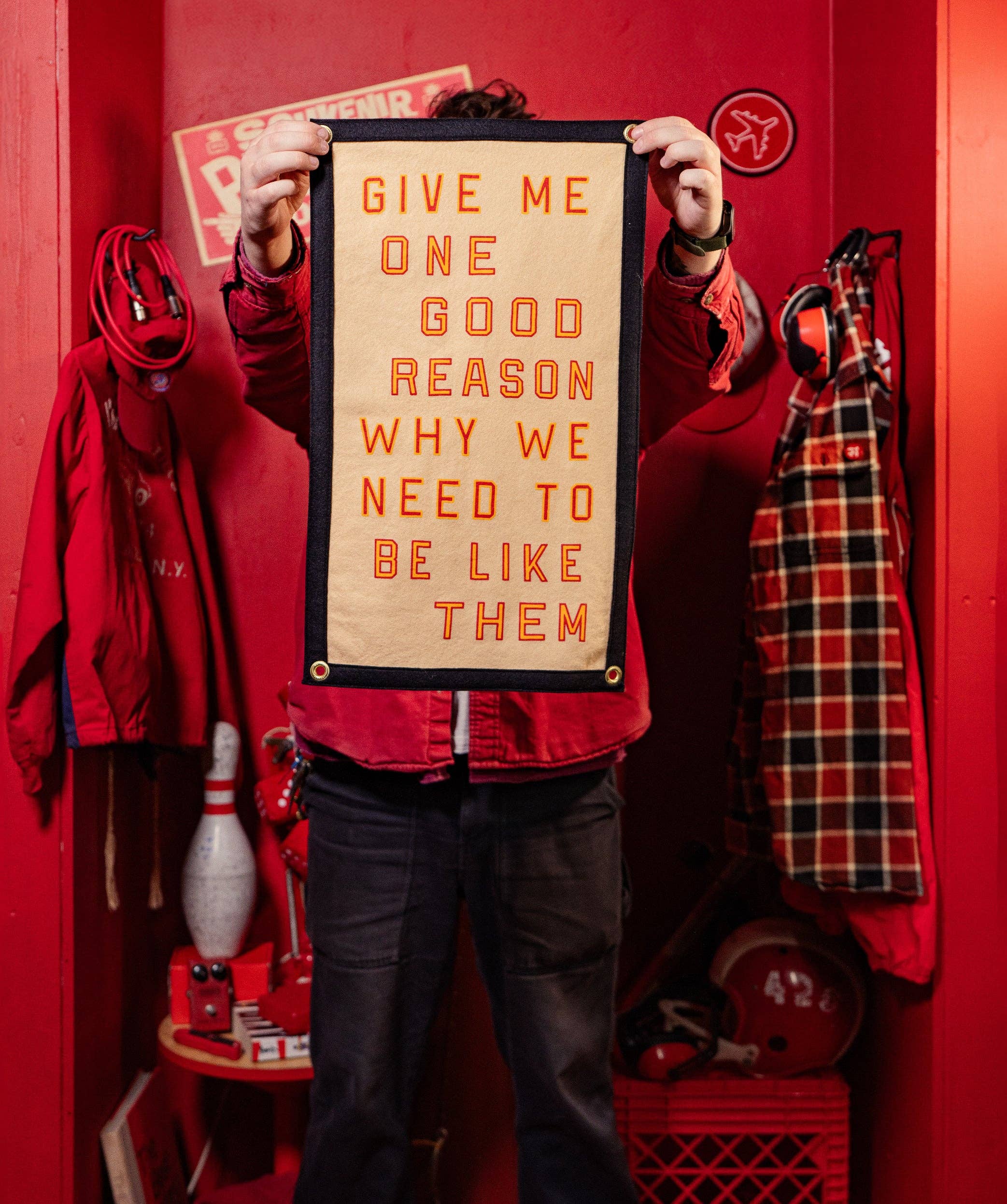 Give Me One Good Reason Why We Need To Be Like Them Camp Flag • Blink-182 x Oxford Pennant