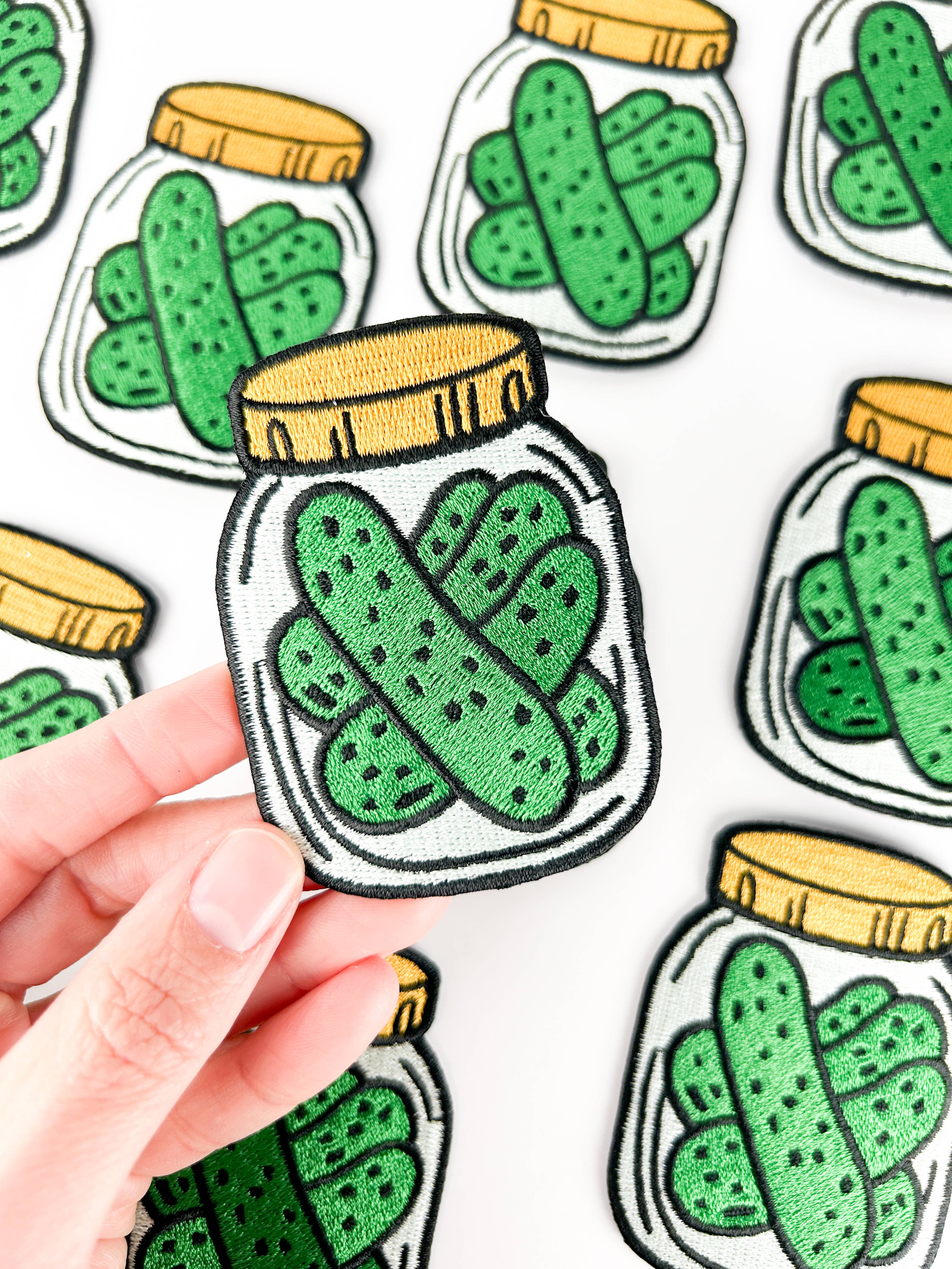 Pickle Jar Patch Funny Food Embroidered Iron On Hat Totes