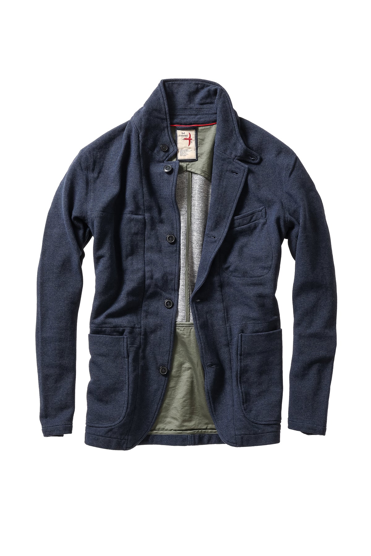 Relwen Pique Trap Blazer in Navy Heather — front view