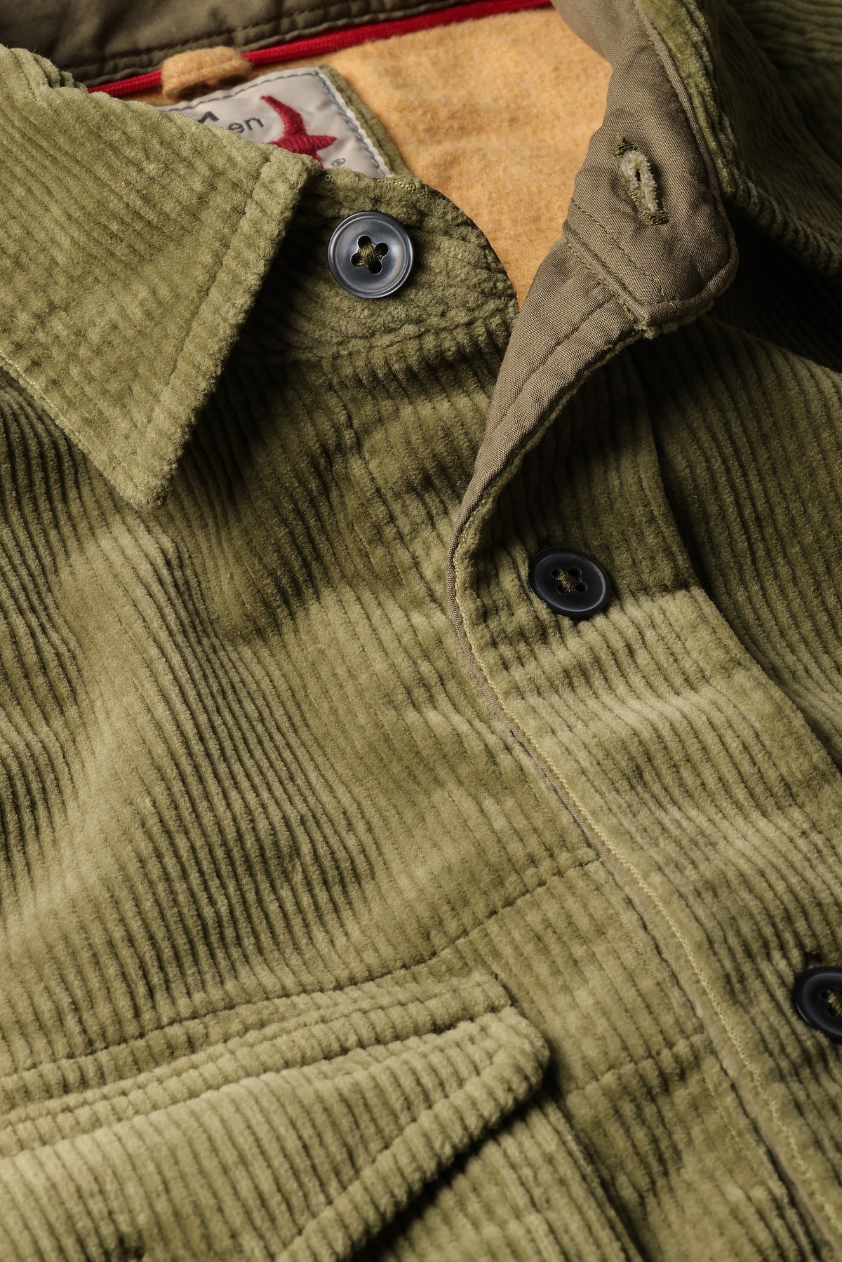 Relwen Cord Workshirt in Moss — detail view