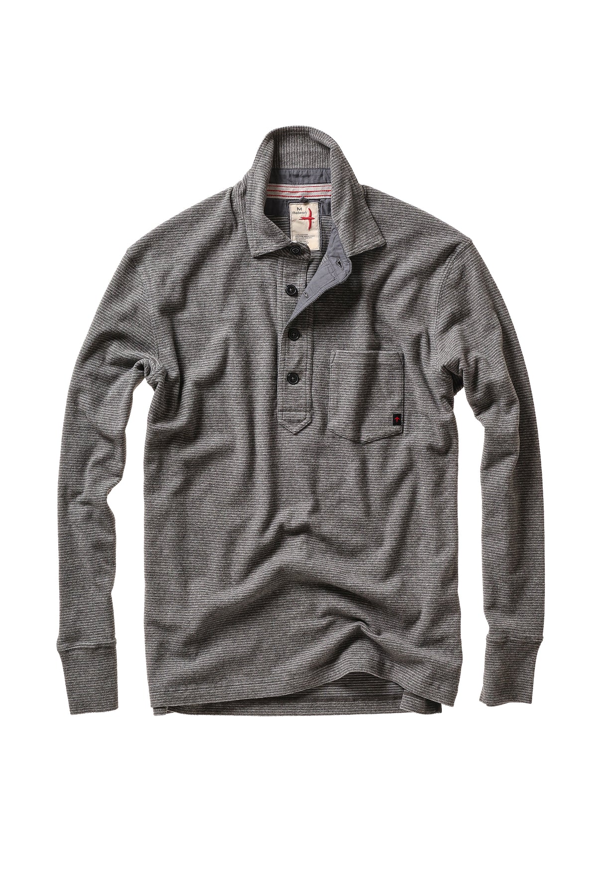 Relwen Mariner Polo in Charcoal Stripe — front view