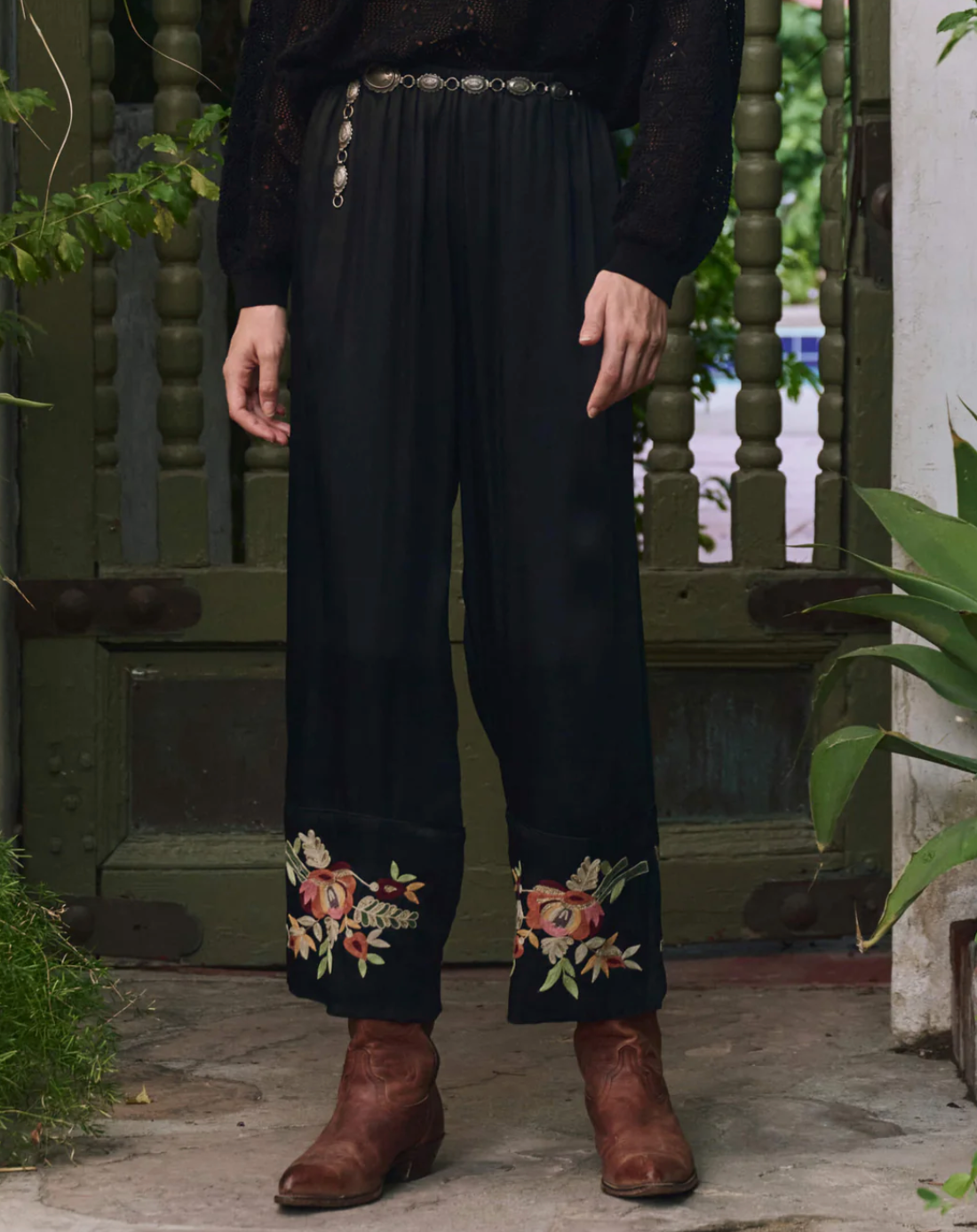The Great. The Cuffed Pant w/ Bouquet Floral Embroidery