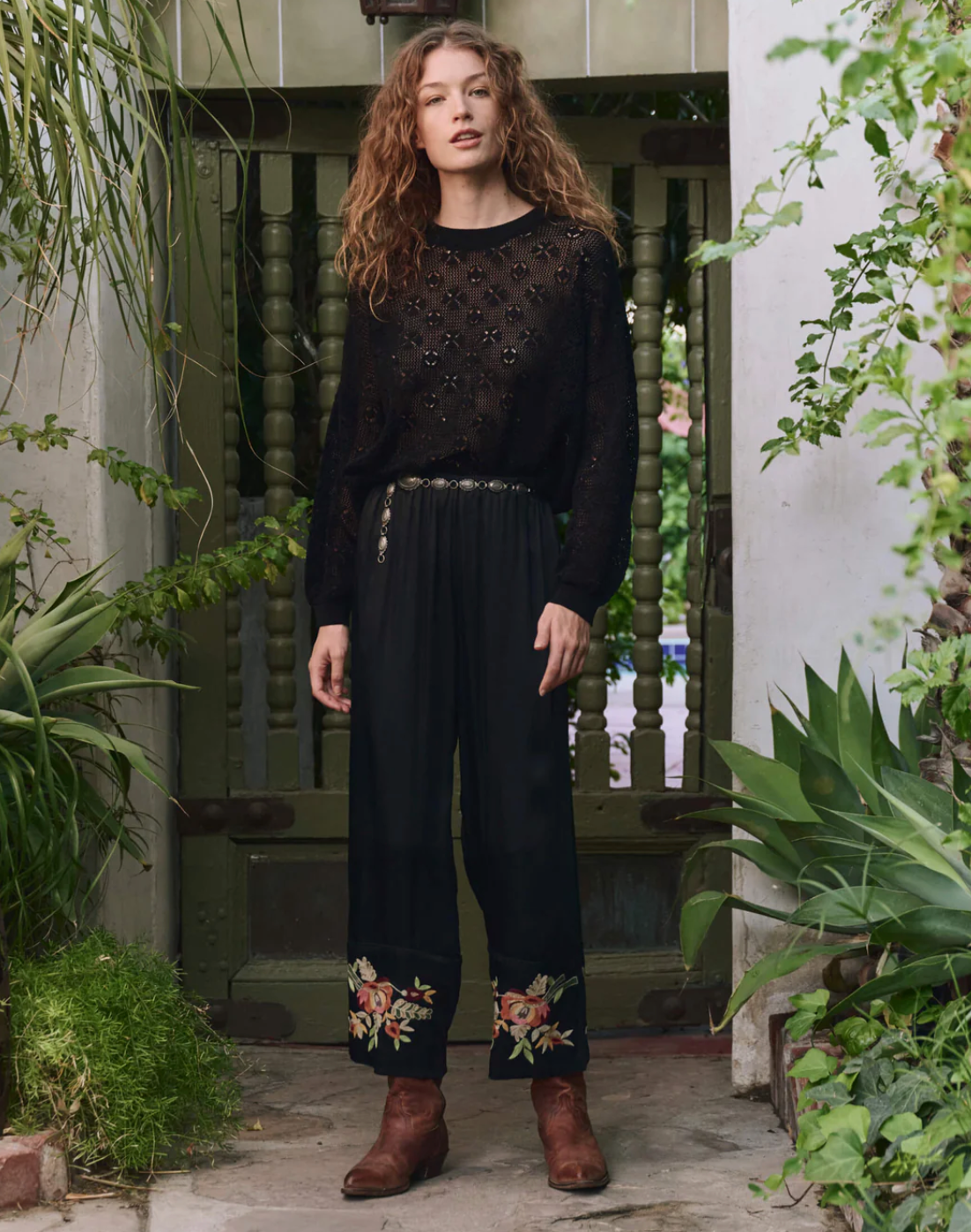 The Great. The Cuffed Pant w/ Bouquet Floral Embroidery