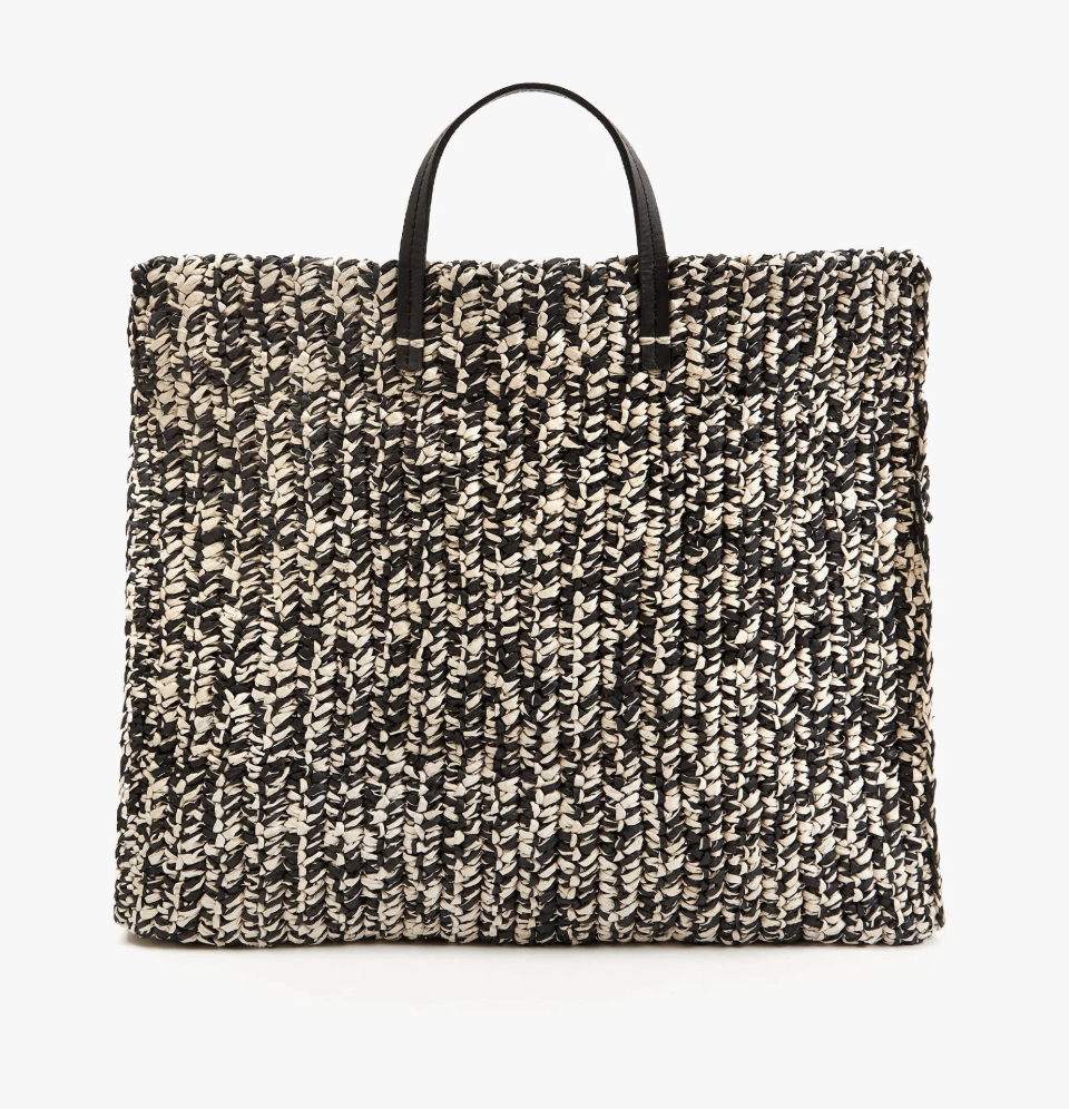 Clare V. Summer Simple Tote Black/Cream Raffia