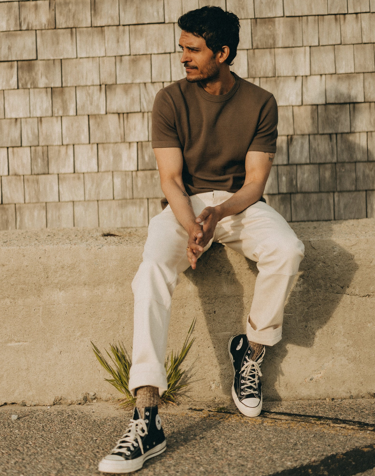 Taylor Stitch- The Organic Cotton Short Sleeve Crew in Fatigue Olive Waffle