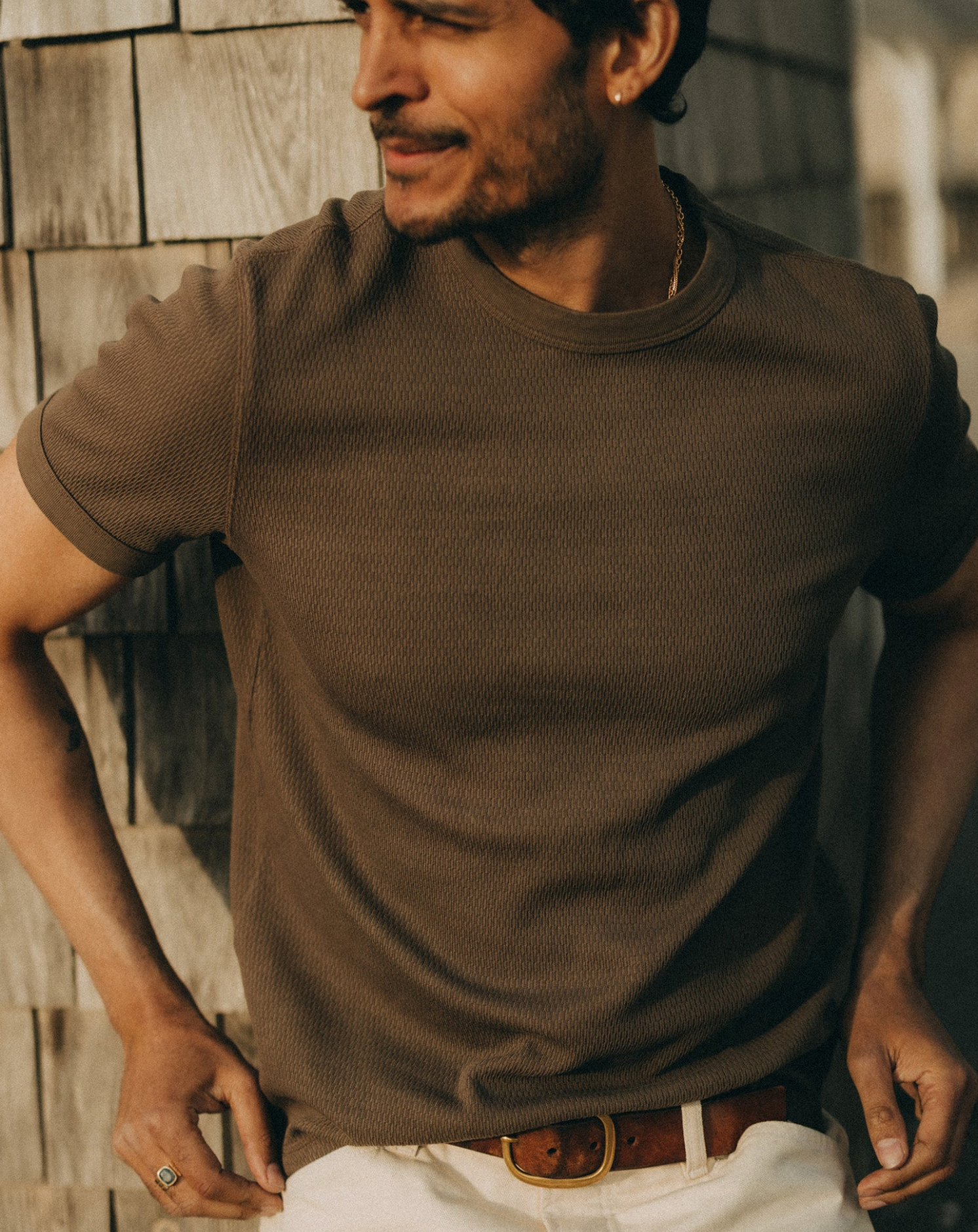 Taylor Stitch- The Organic Cotton Short Sleeve Crew in Fatigue Olive Waffle