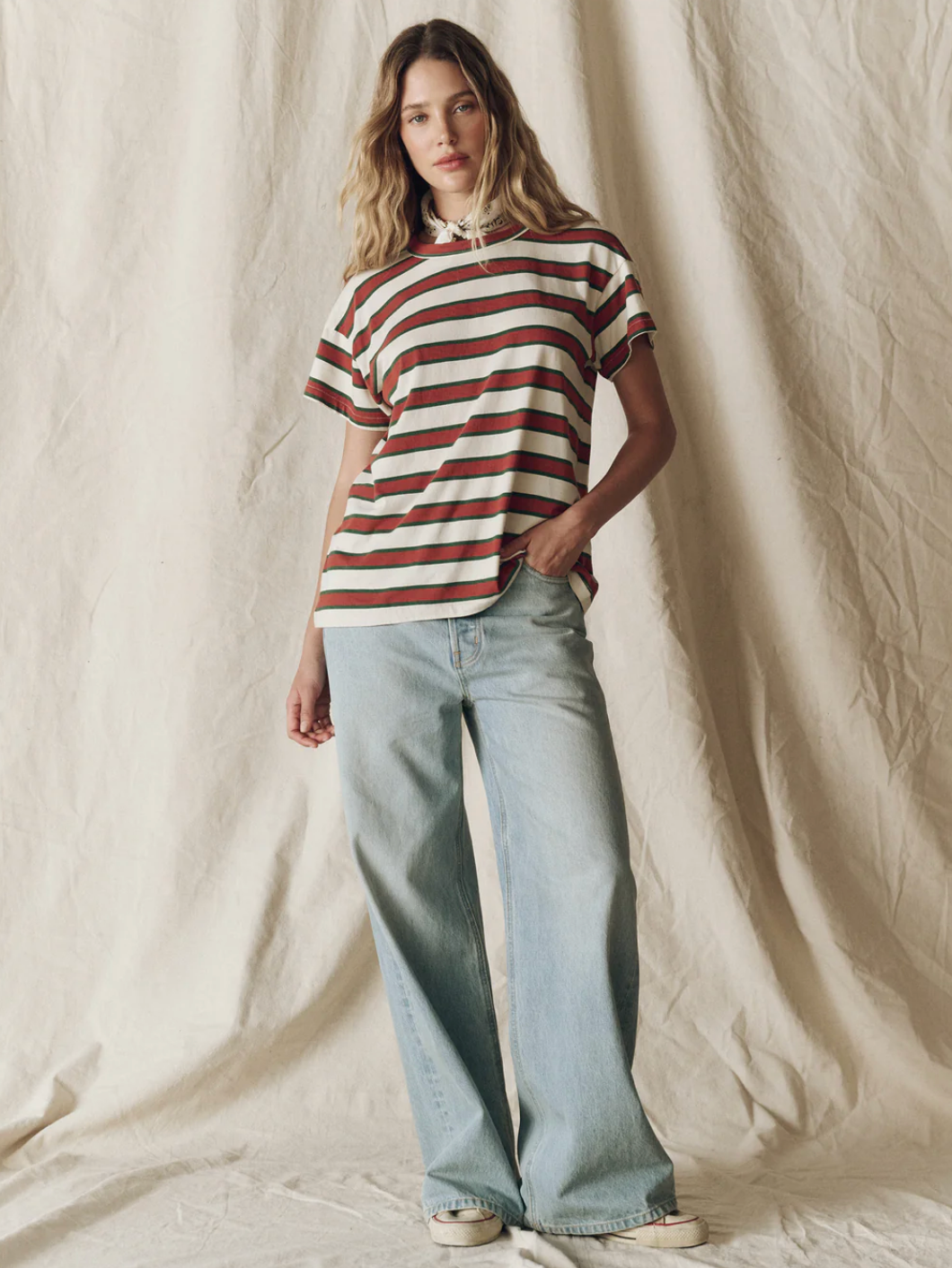 The Great. The Boxy Crew in Cream Bridle Stripe