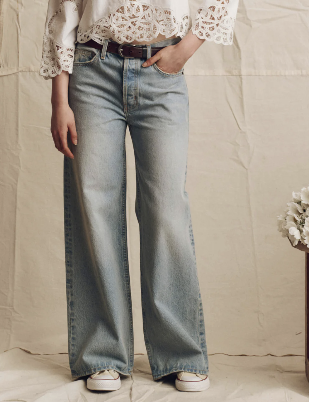 The Great. The Slouch Wide Leg- Tidal Wash