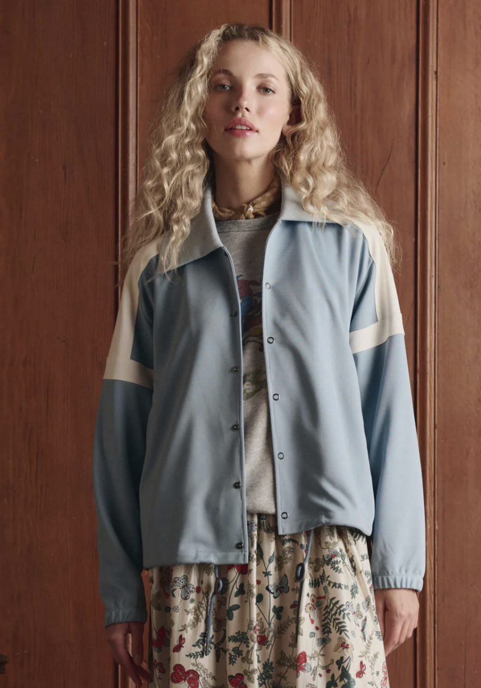 The Great. The Trainer Jacket in Robin Blue